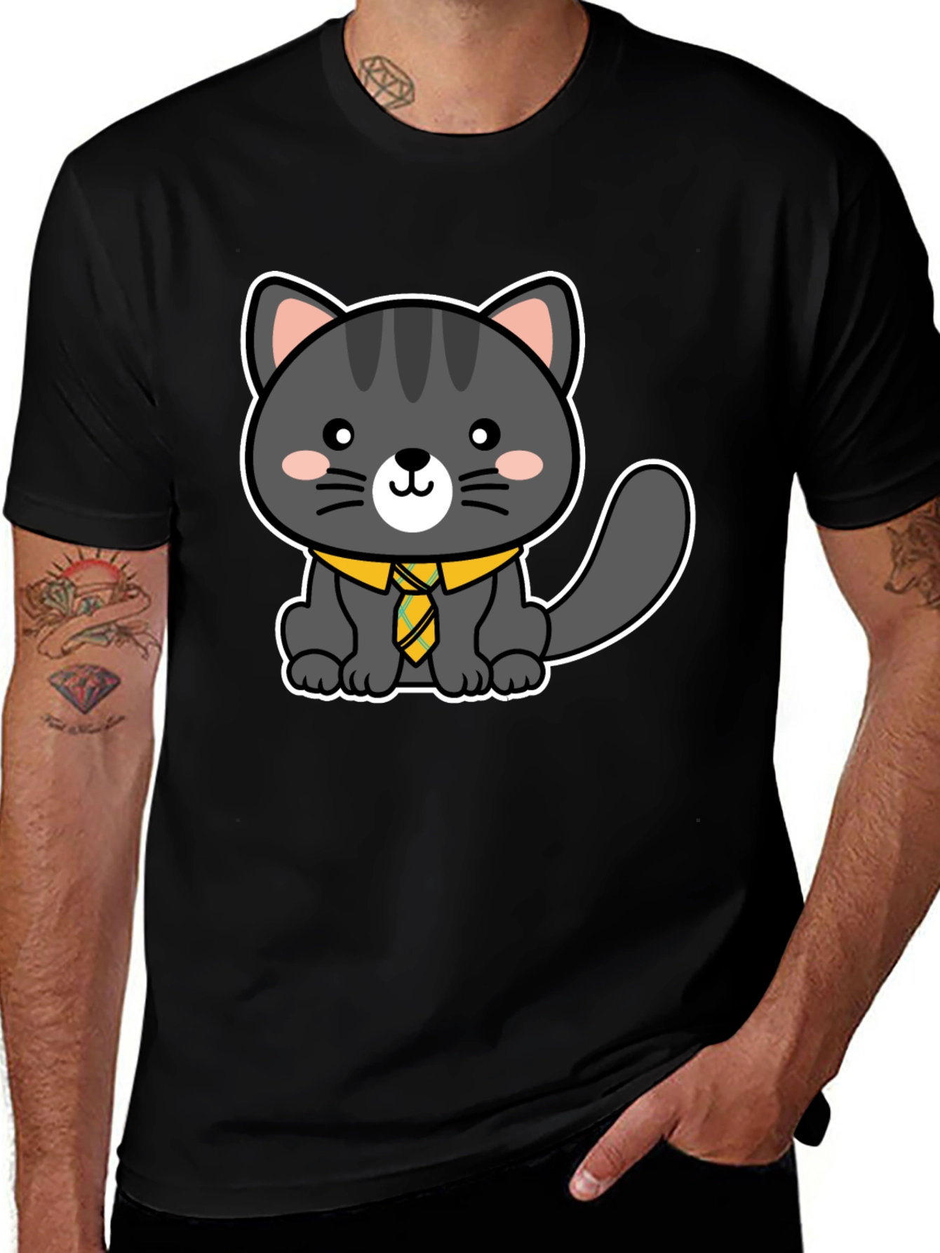 Variant 7 of Cute Cat in Tie Graphic Tee