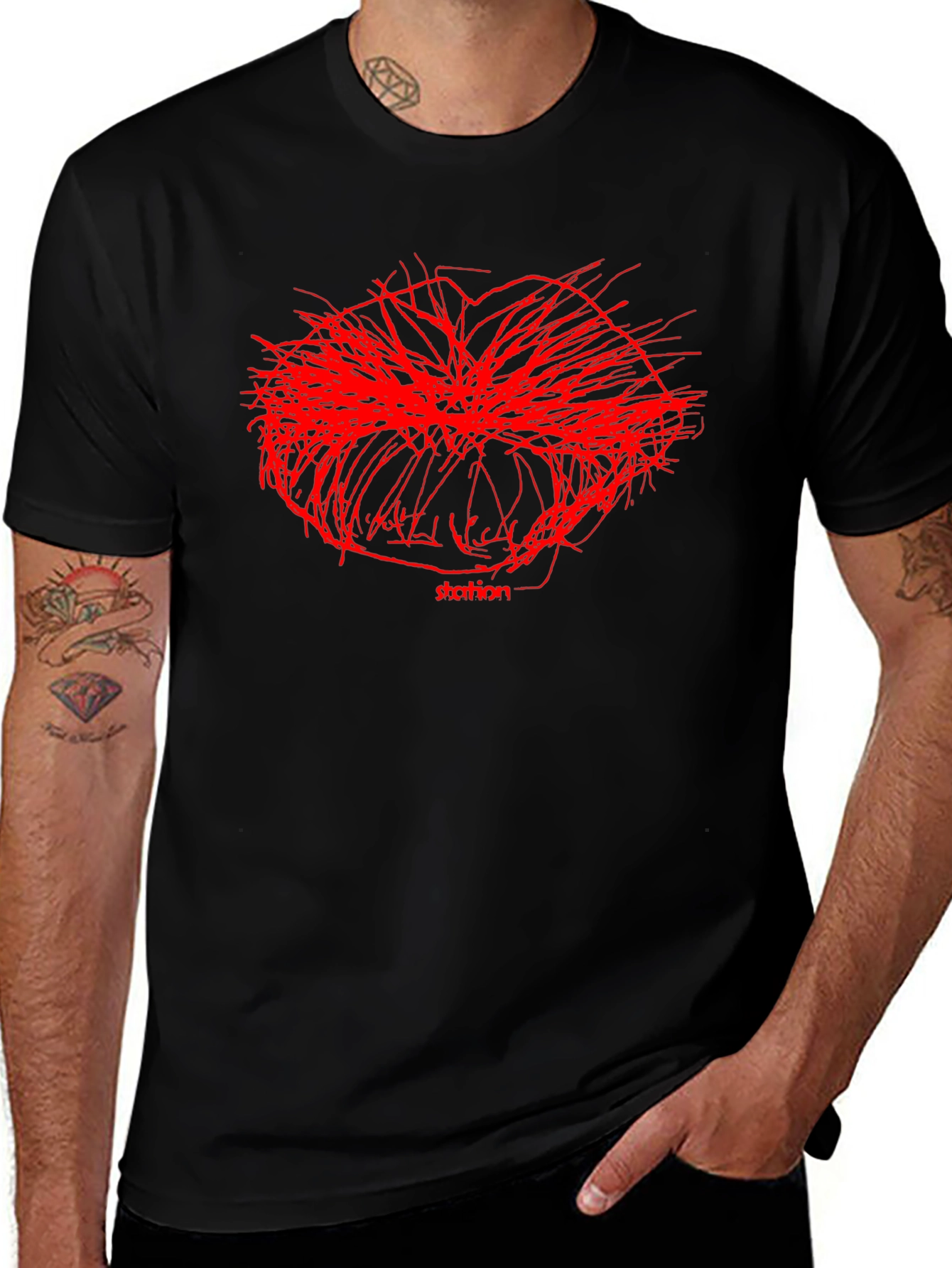 Variant 19 of Abstract Red Graphic Print Black T-Shirt