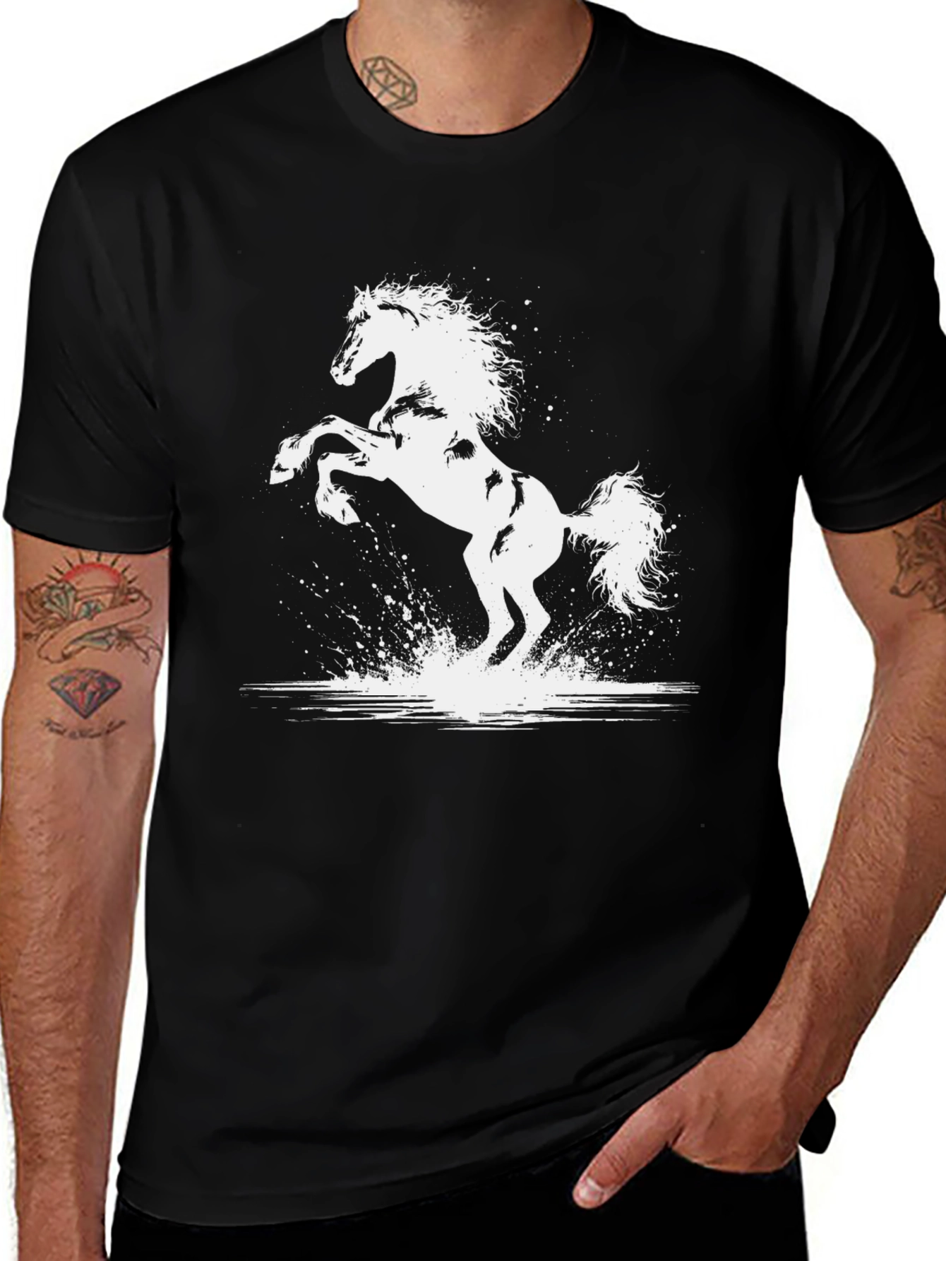 Variant 9 of Black Horse Graphic Tee - Stylish Men's T-Shirt