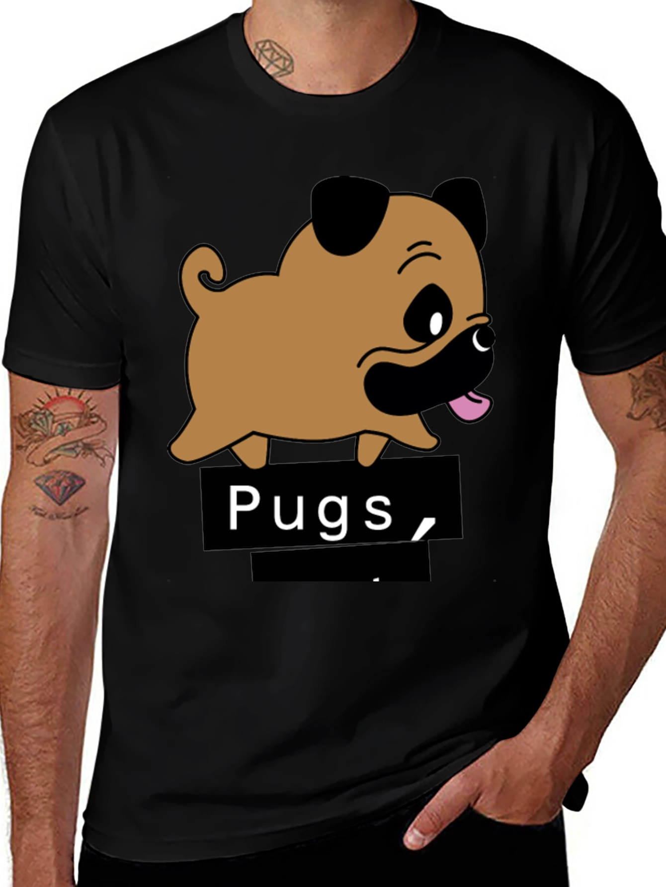 Variant 17 of Cute Pugs Cartoon Black T-Shirt