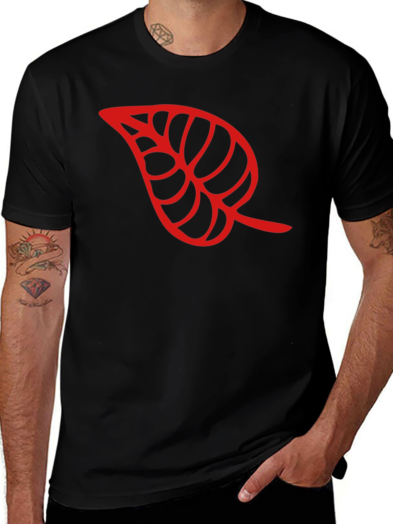 Variant 18 of Red Leaf Graphic Black T-Shirt - Casual Style