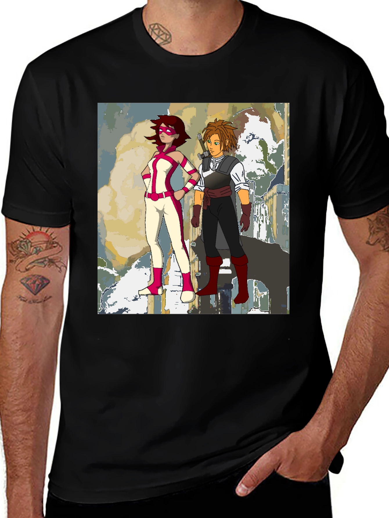 Variant 17 of Cartoon Design Black T-Shirt