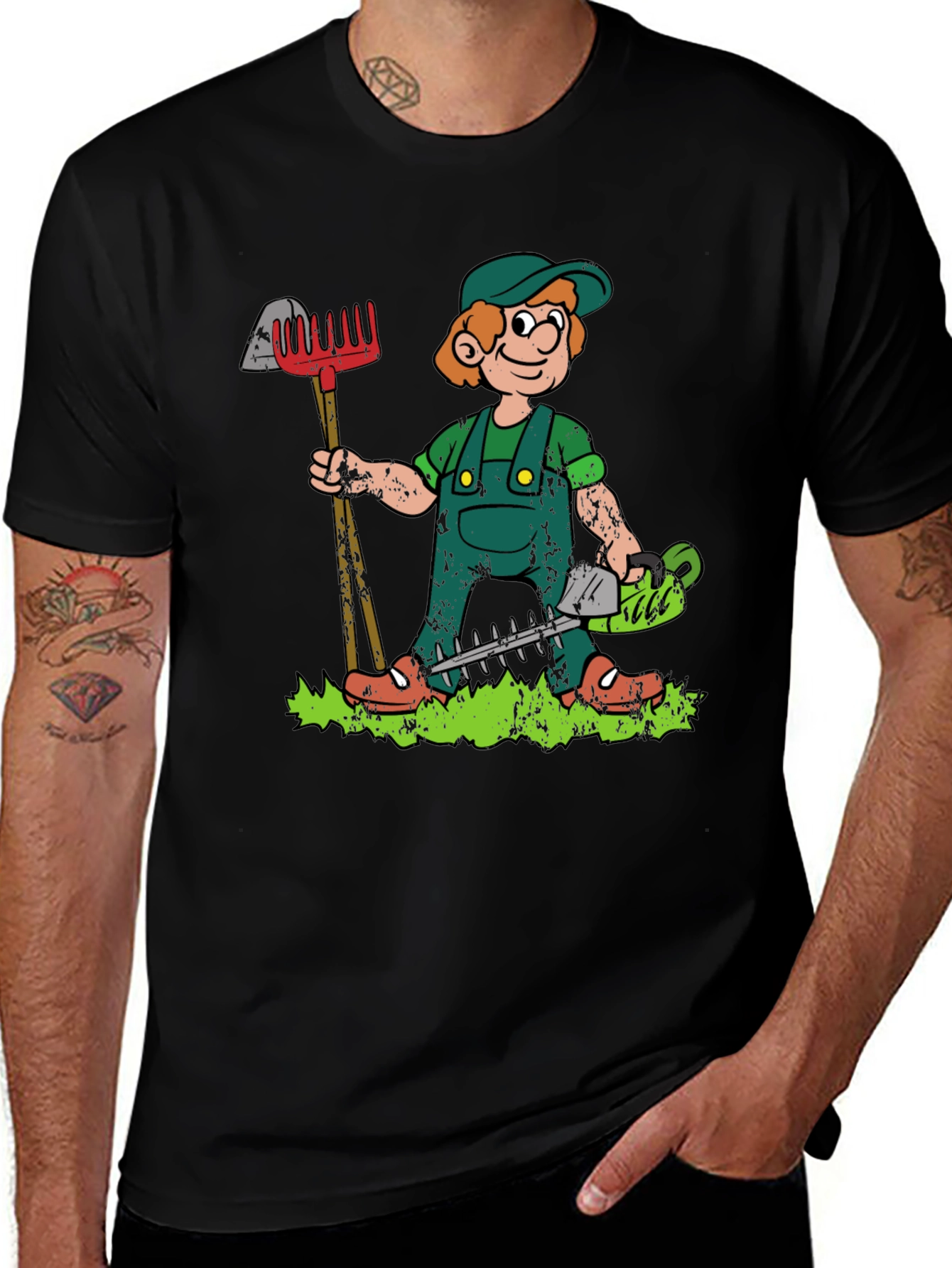 Variant 29 of Gardener Cartoon Graphic Tee - Black