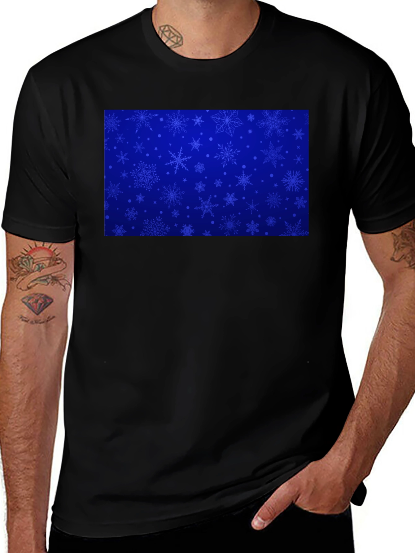 Snowflake Pattern Black T-Shirt
