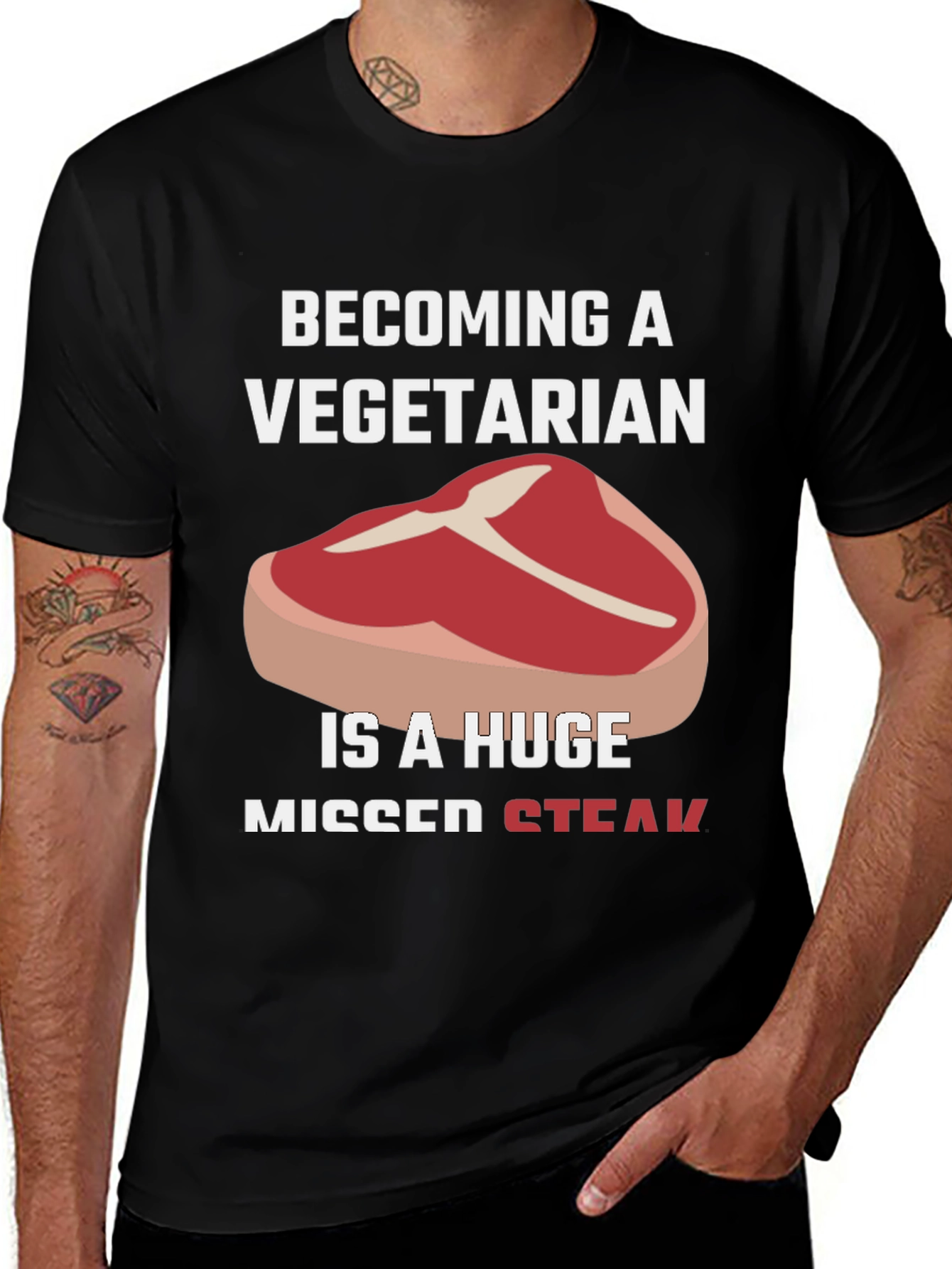Variant 9 of Missed Steak Vegetarian T-Shirt - Funny Meat Lover Tee