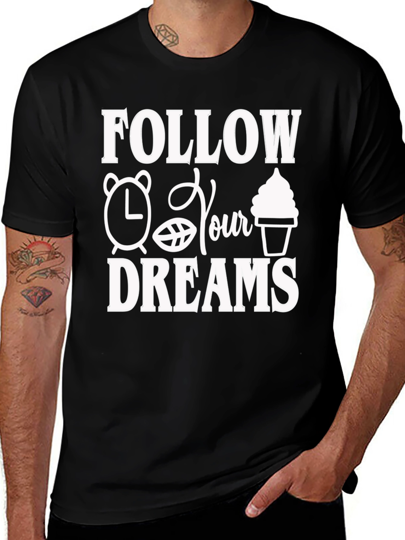 Variant 22 of Follow Your Dreams Graphic Tee - Black Cotton T-Shirt