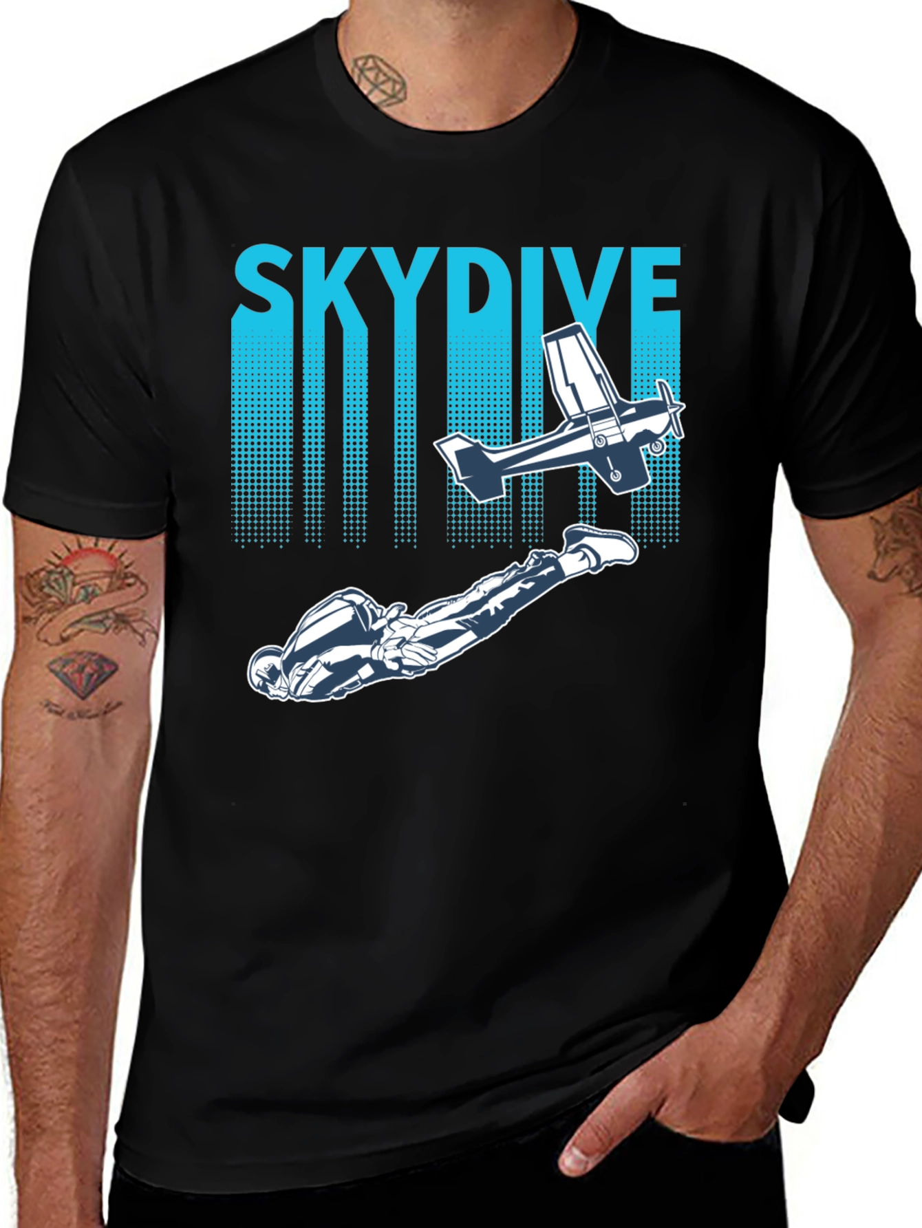 Variant 23 of Skydiving Adventure Tee -  Plane & Parachutist Graphic T-Shirt