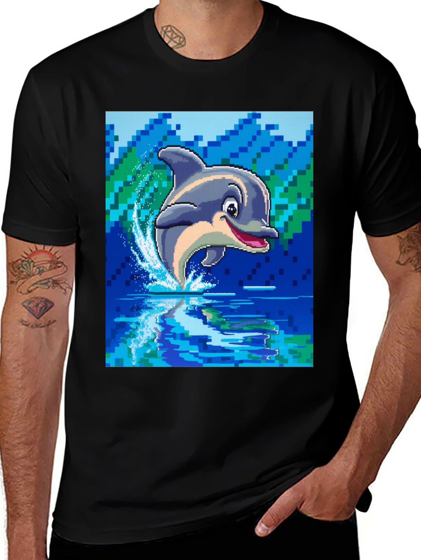 Variant 5 of Pixel Dolphin T-Shirt - Retro Gaming Style