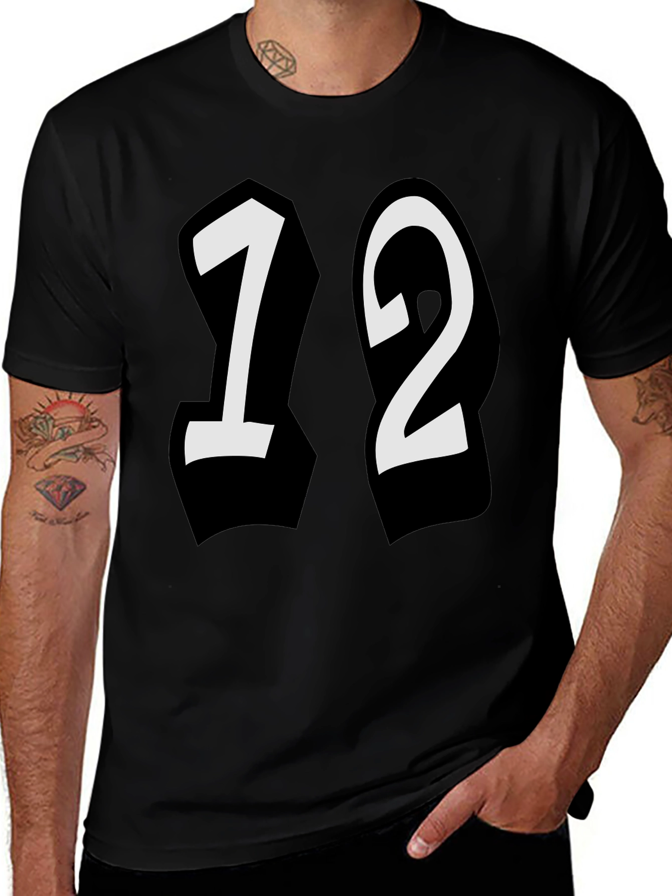 Bold "12" Graphic Tee - Stylish Black Cotton Shirt