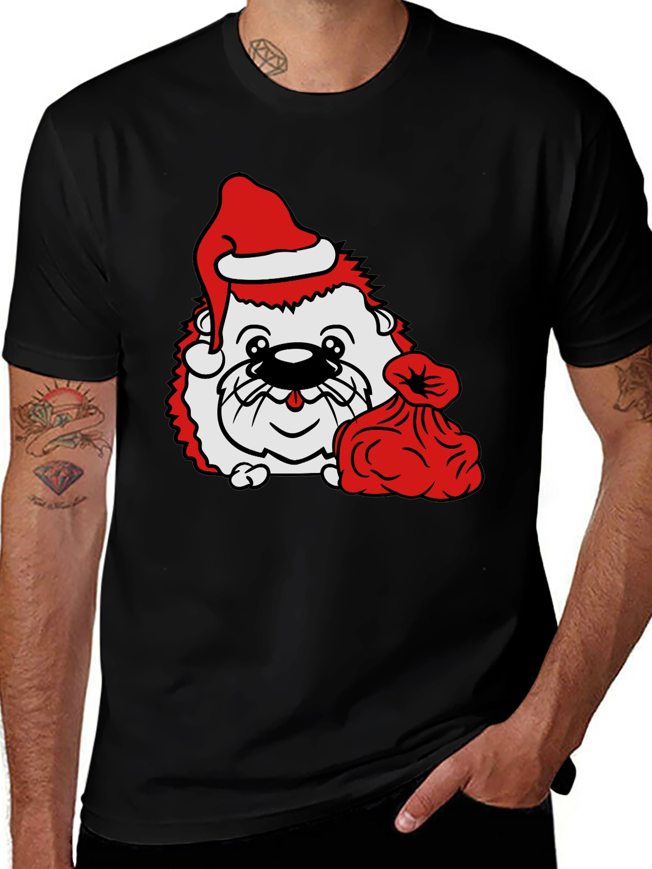 Variant 5 of Festive Hedgehog Graphic Tee - Christmas Edition