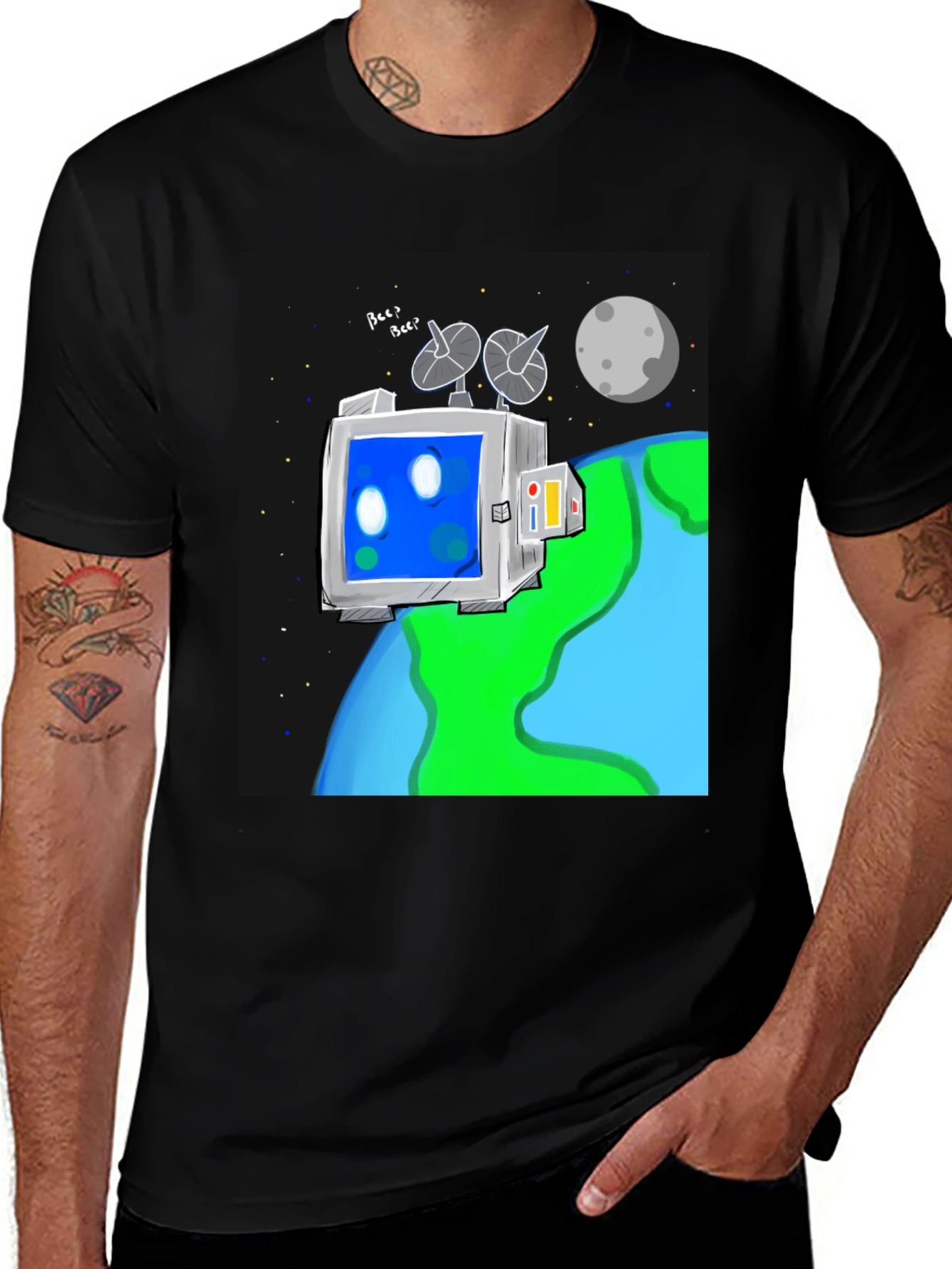 Variant 24 of Space Robot Tee - Earth & Moon Graphic T-Shirt