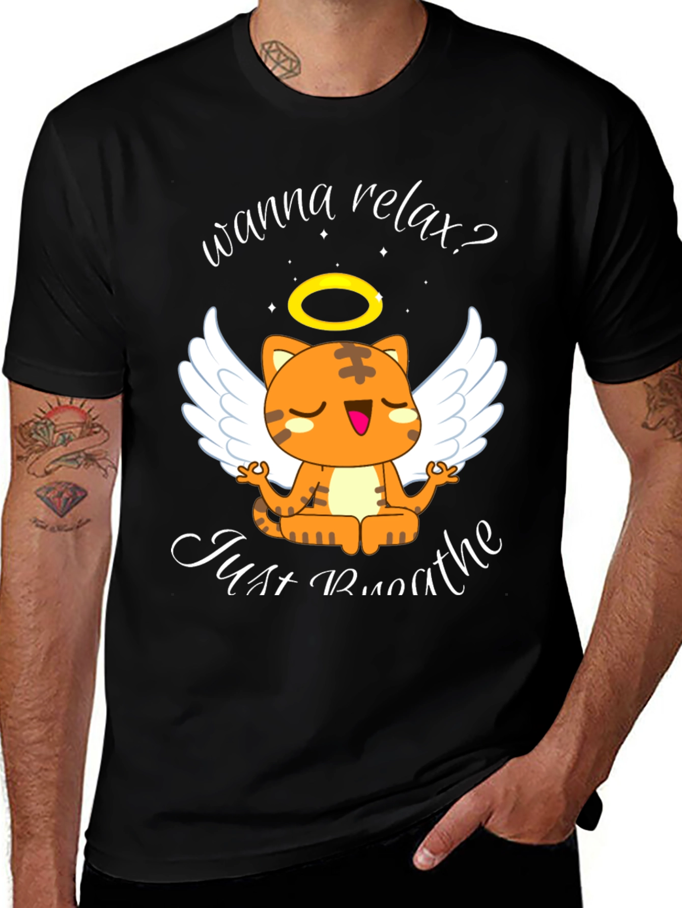 Variant 16 of Relax Cat T-Shirt - Wanna Relax? Just Breathe Tee
