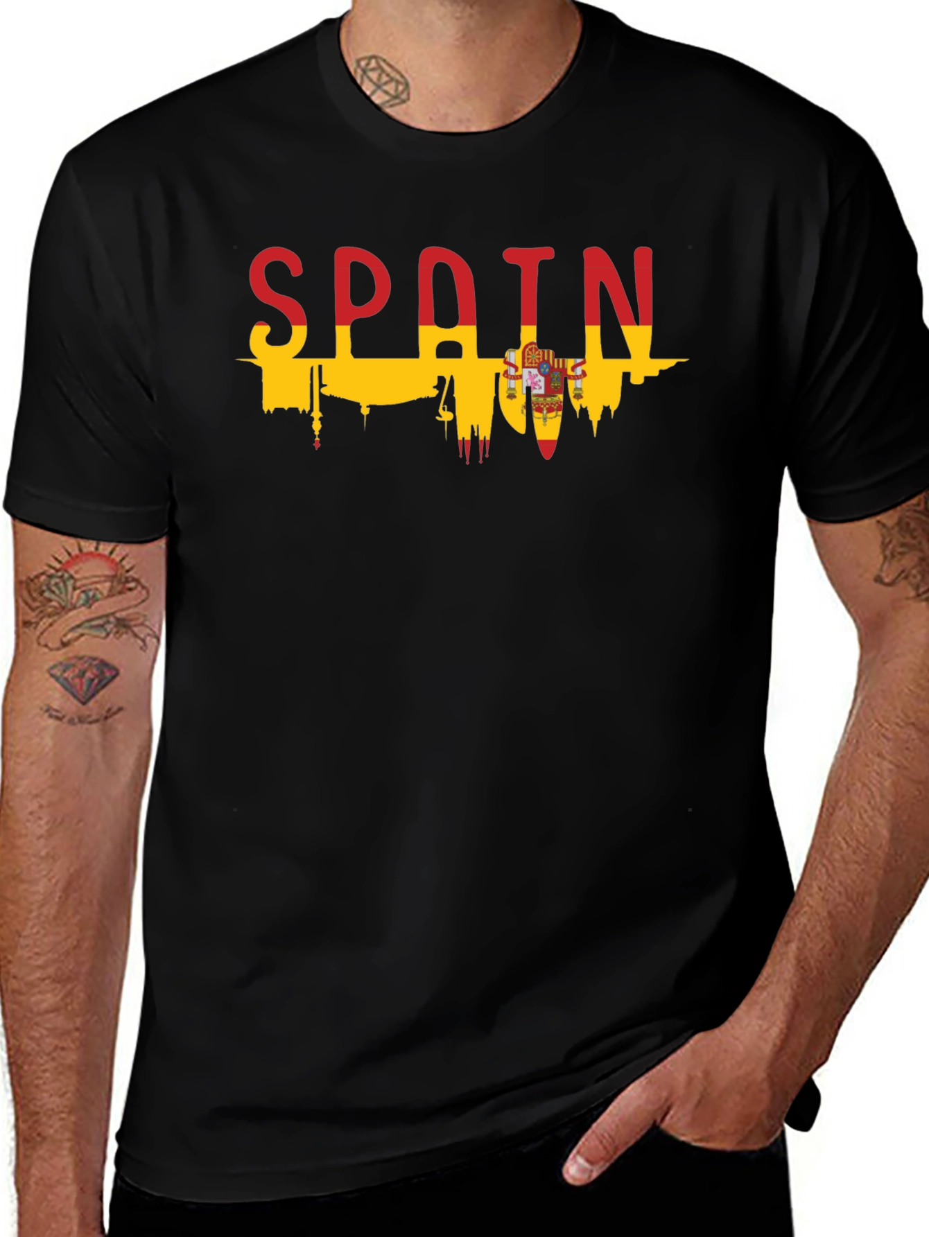 Variant 22 of Spain Flag Skyline Graphic T-Shirt - Black
