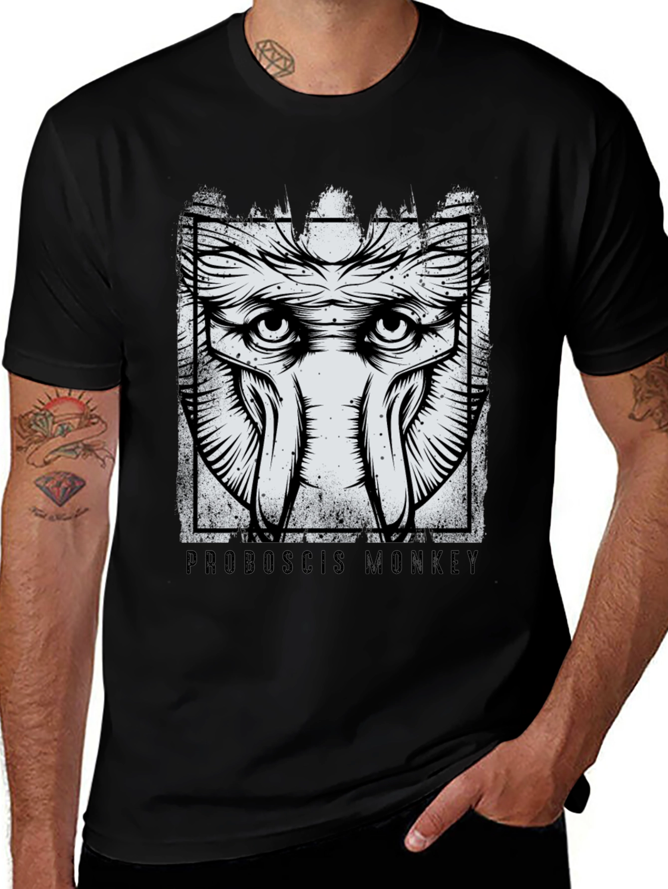 Variant 27 of Proboscis Monkey Graphic Tee - Black
