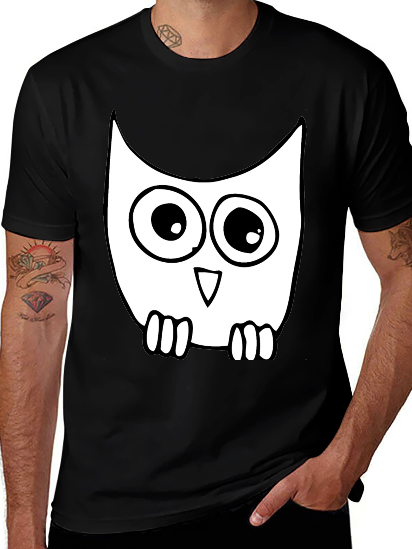 Variant 10 of Cute Cartoon Owl Graphic Black T-Shirt