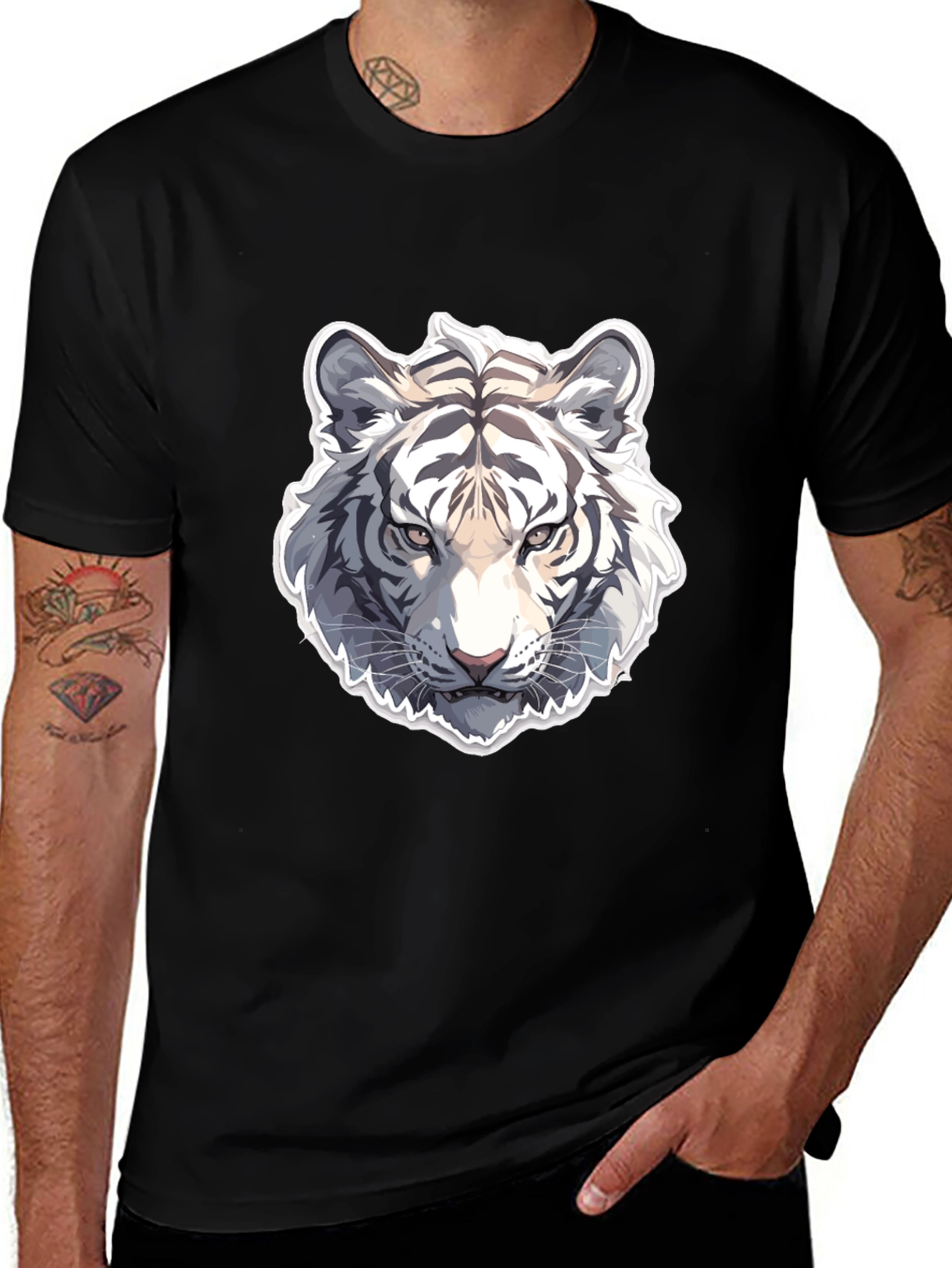 Variant 21 of White Tiger Graphic Tee - Men's Black T-Shirt