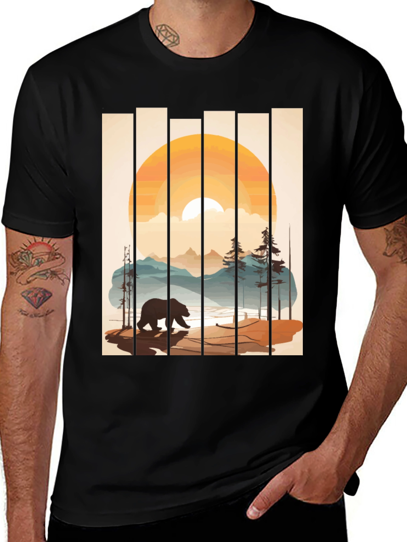 Variant 24 of Bear Sunset Graphic Tee - Nature Inspired Black T-Shirt