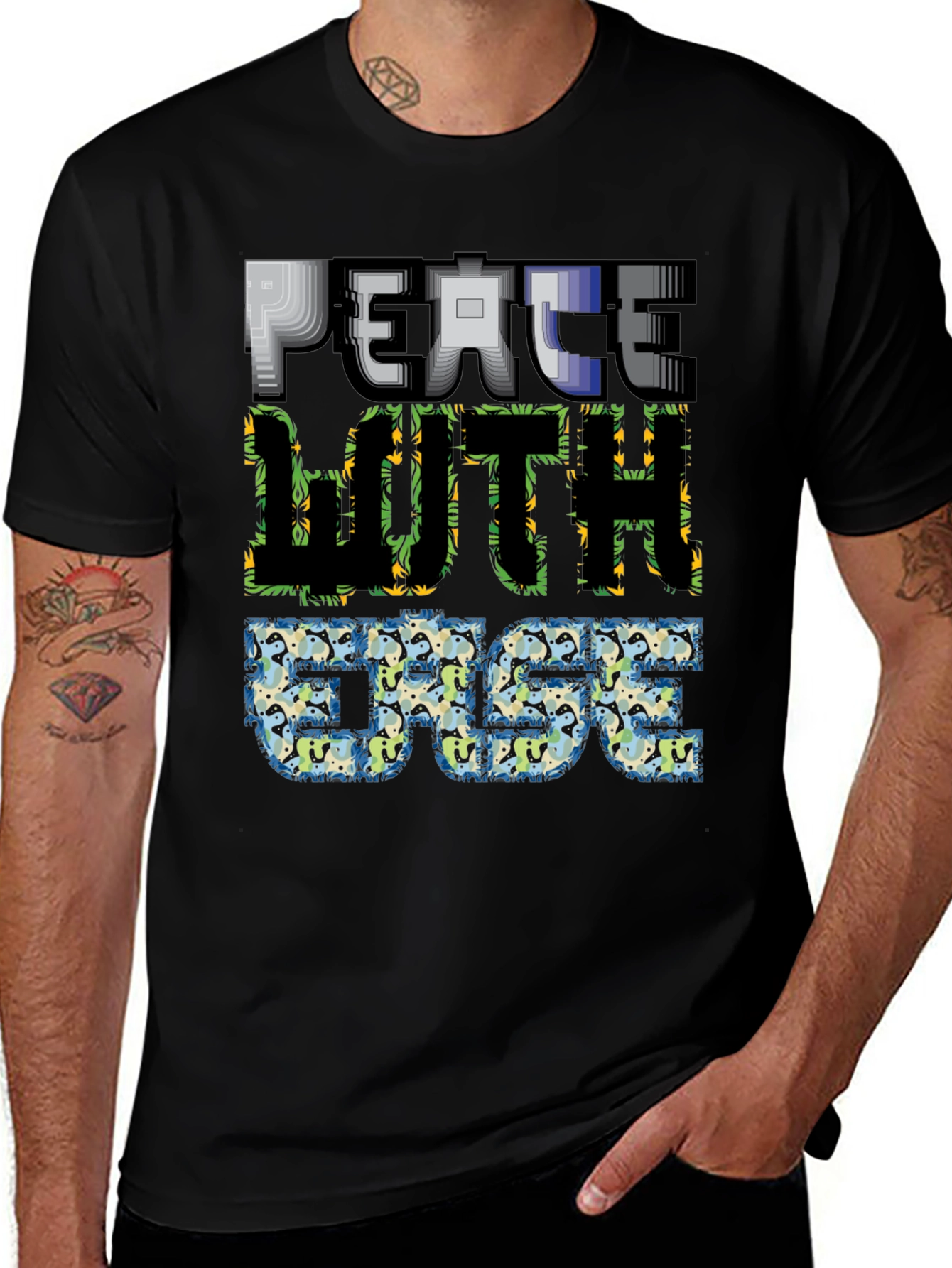 Black Peace With Ease Graphic Print Black T-Shirt main image