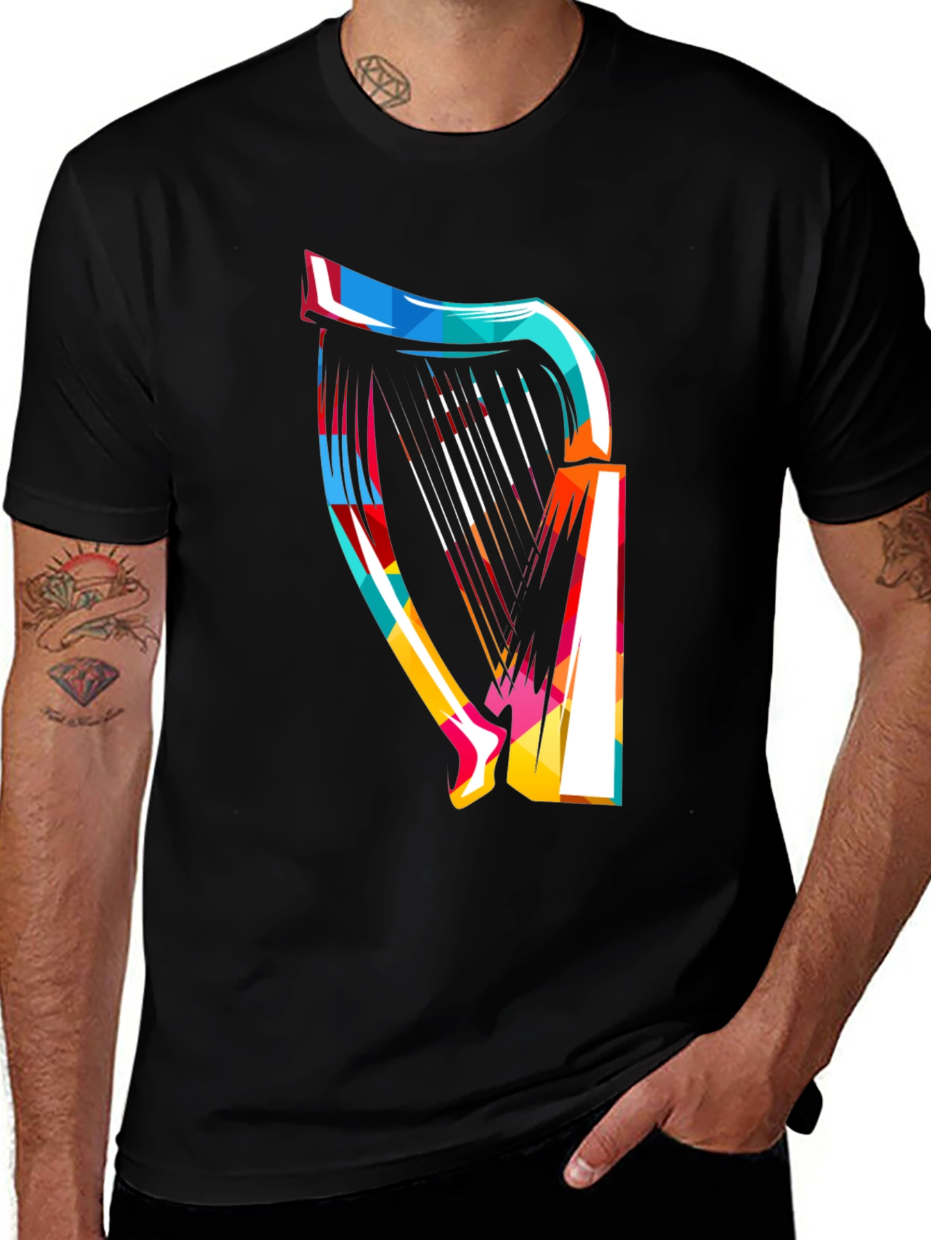 Variant 17 of Abstract Harp Graphic Tee - Modern Music Lover Shirt