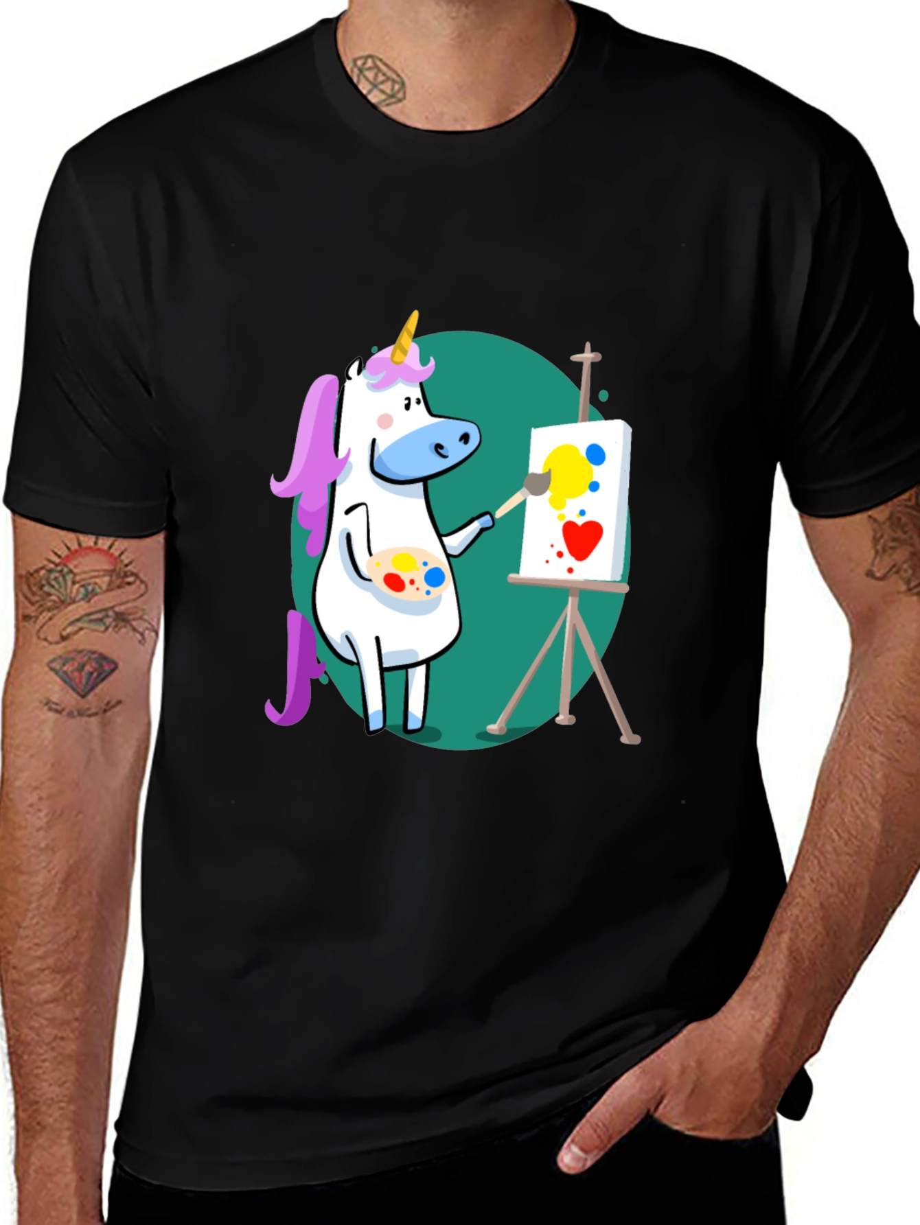 Variant 27 of Unicorn Artist Graphic Tee - Black Cotton T-Shirt