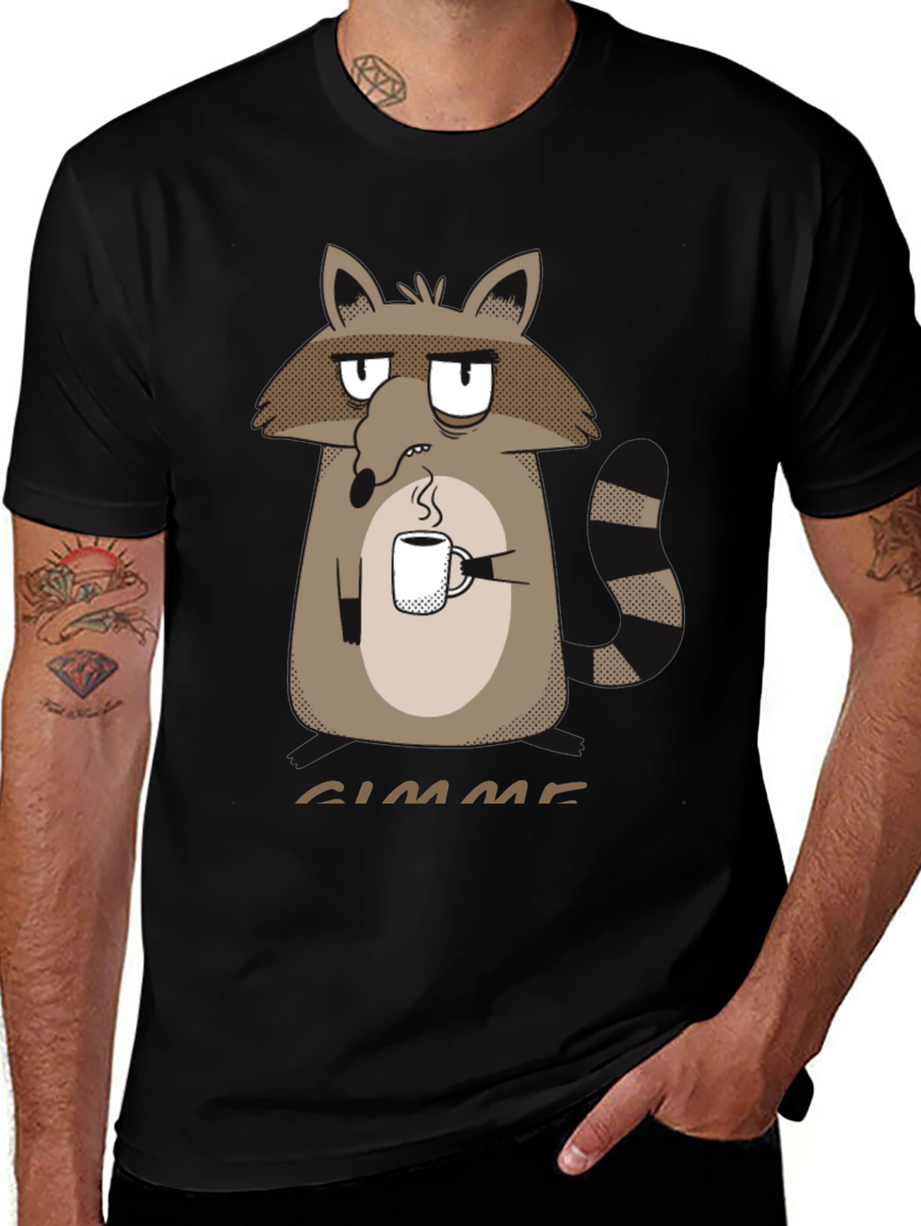Variant 27 of Gimme Coffee Raccoon Graphic Tee -  Unisex Crewneck T-Shirt