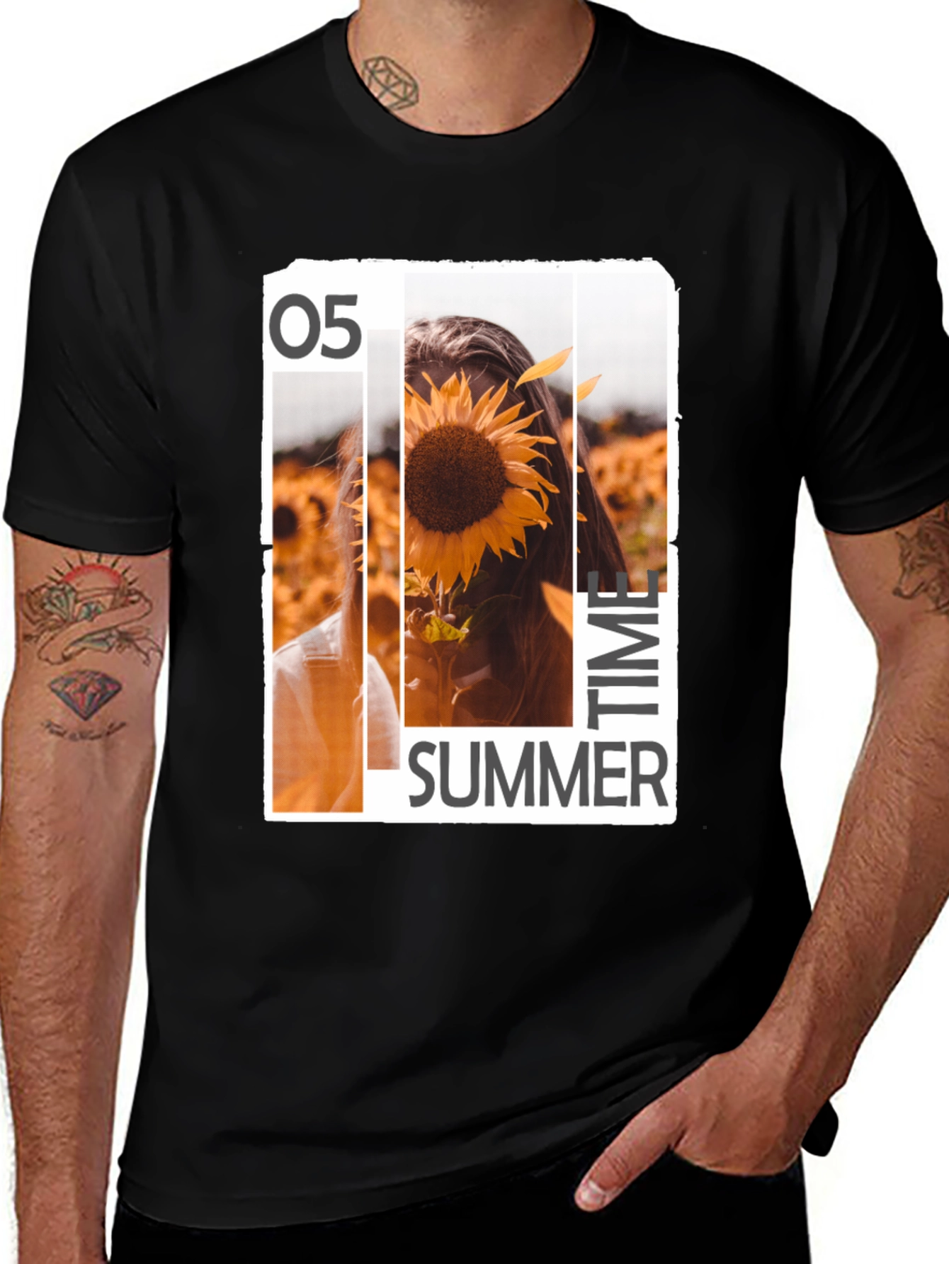 Variant 19 of Summer Time Sunflower Graphic Tee - Black