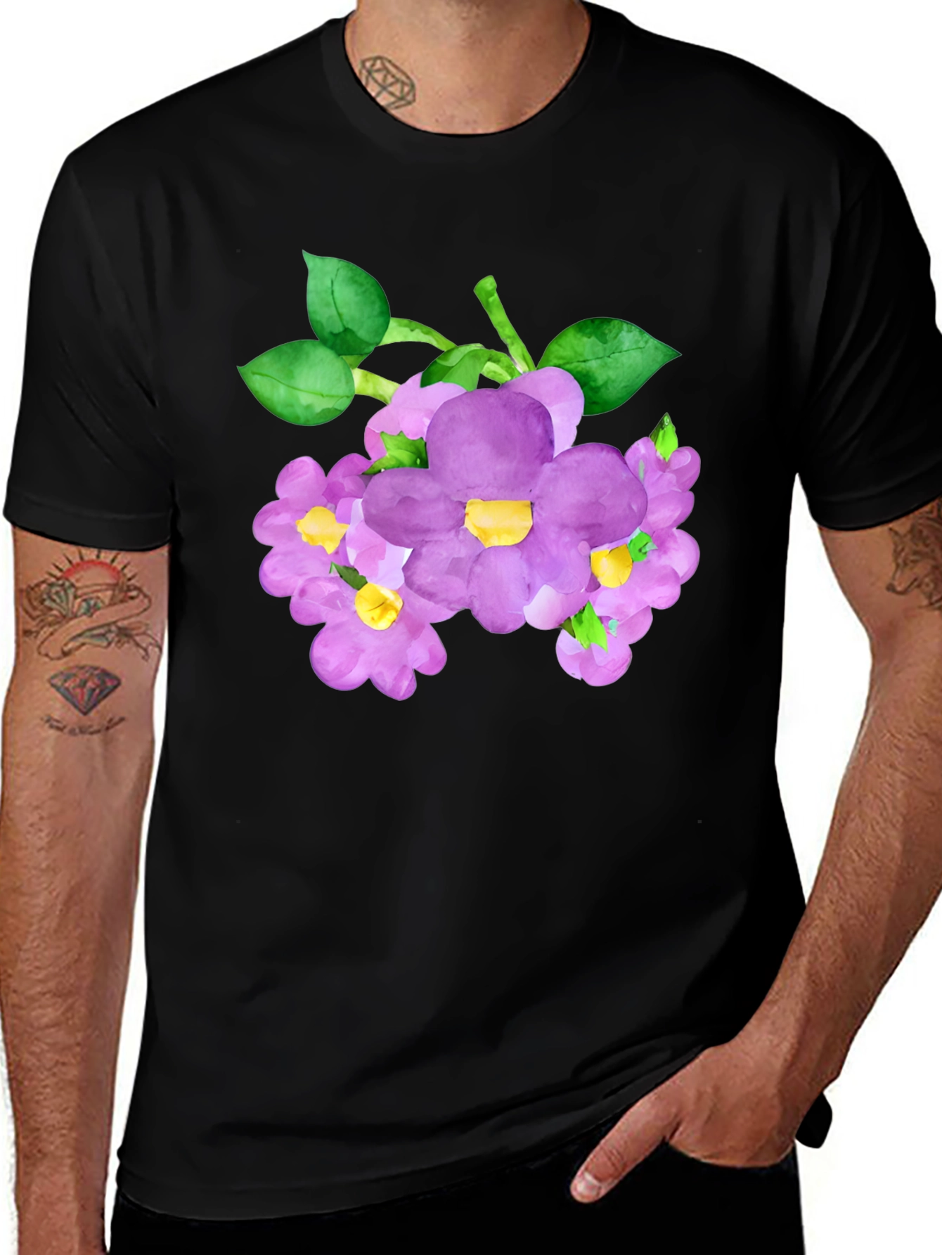 Variant 16 of Floral Print Black T-Shirt