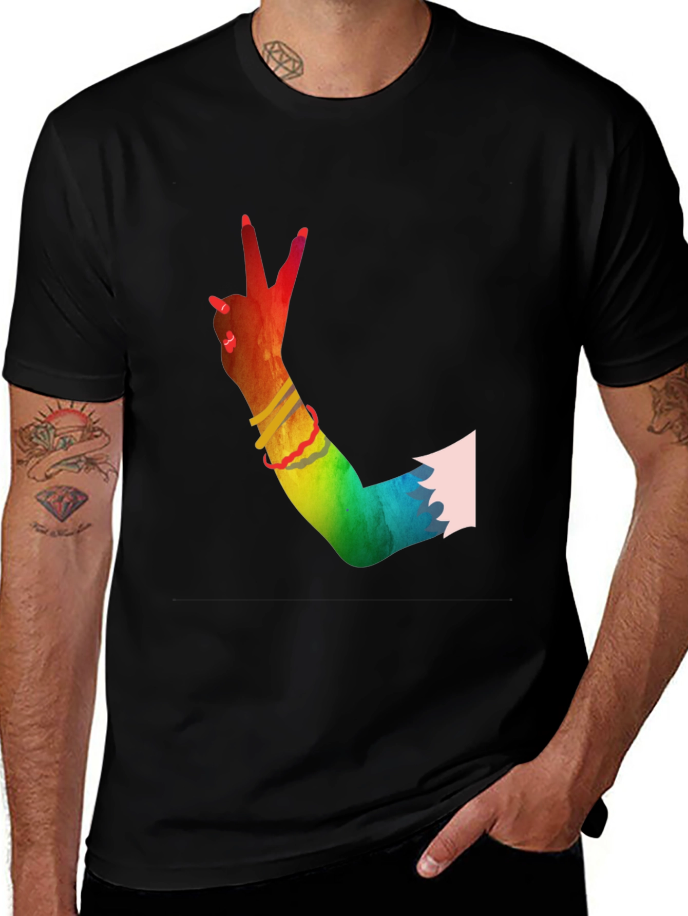 Variant 30 of Peace Sign Hand Rainbow T-Shirt