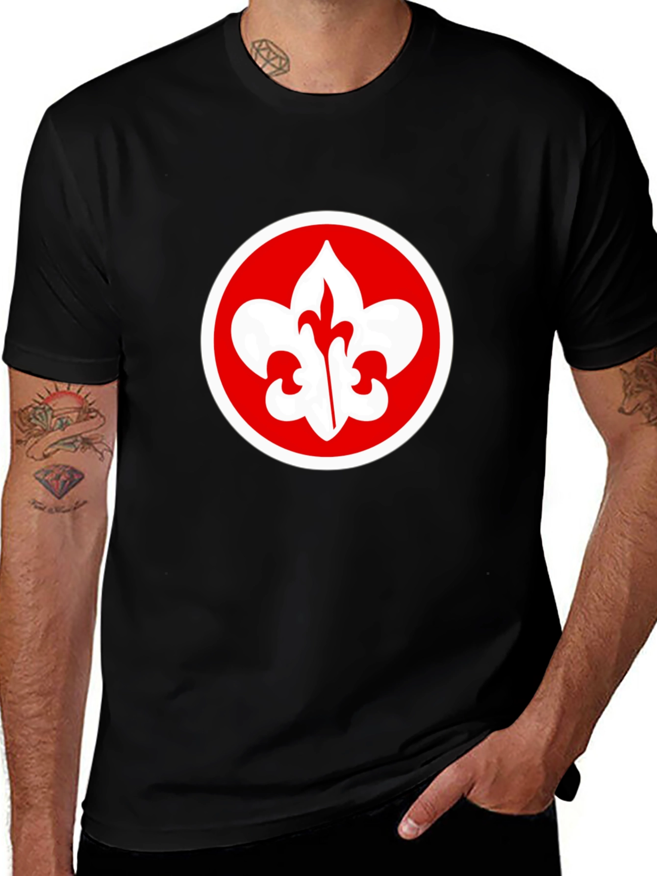 Variant 20 of Black T-Shirt with Red Fleur-de-lis Emblem