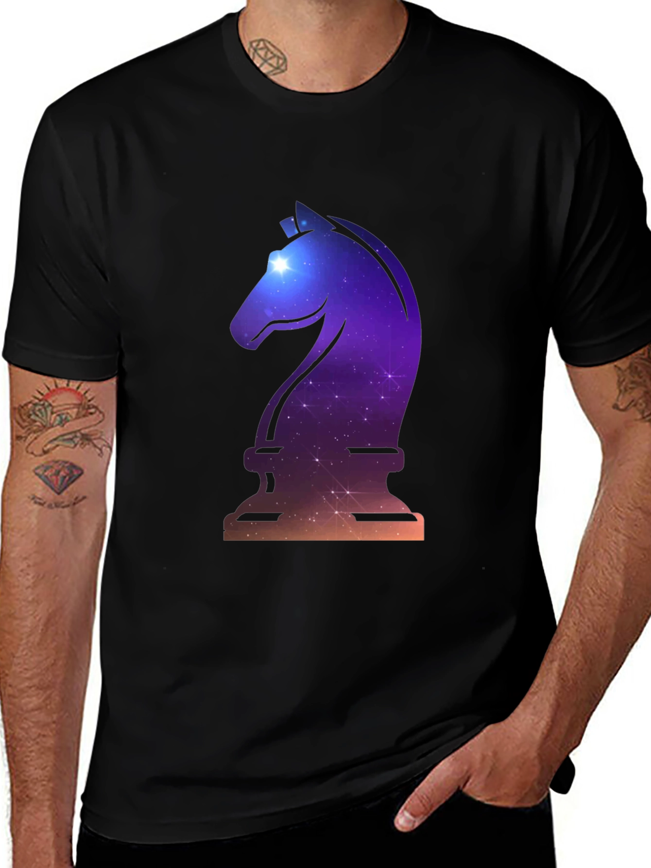 Variant 2 of Galaxy Chess Knight Graphic Tee - Unique Style