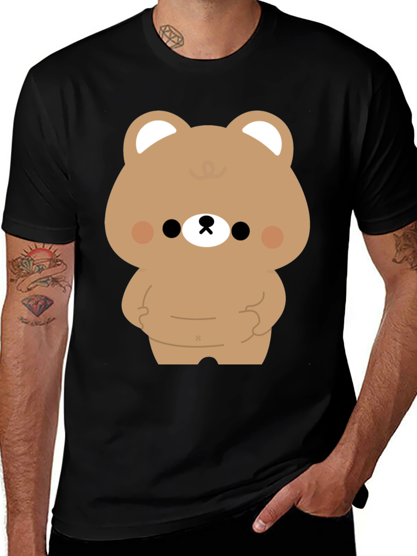 Variant 8 of Cute Bear Graphic Print Black T-Shirt