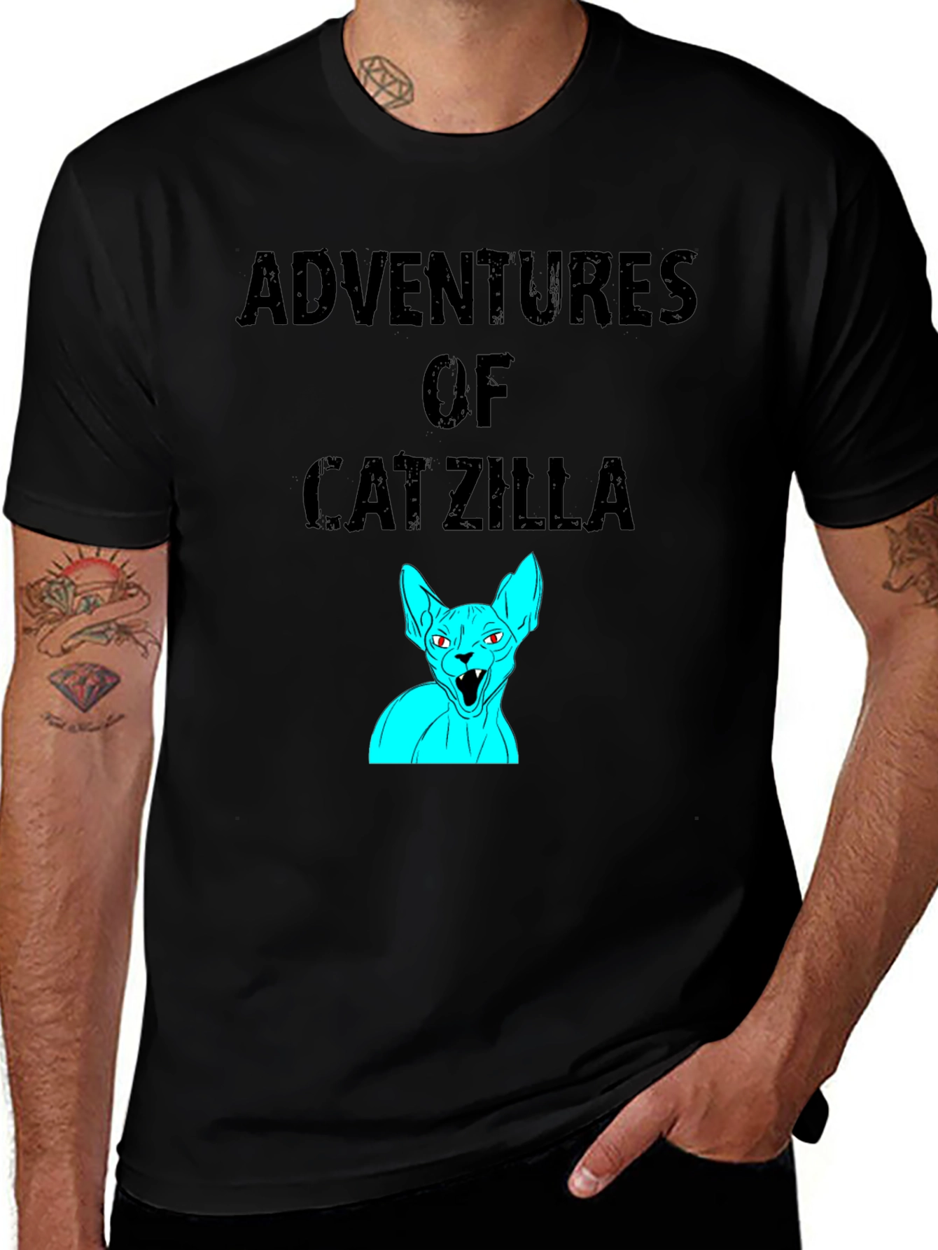 Variant 27 of Adventures of Catzilla Black Graphic Tee