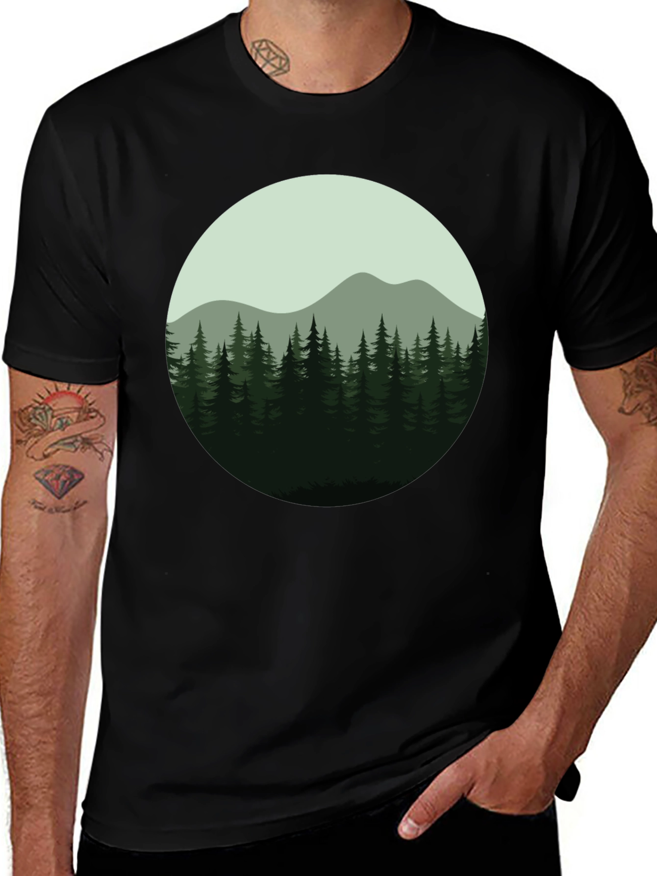 Variant 18 of Nature's Embrace Tee: Forest Mountain Design
