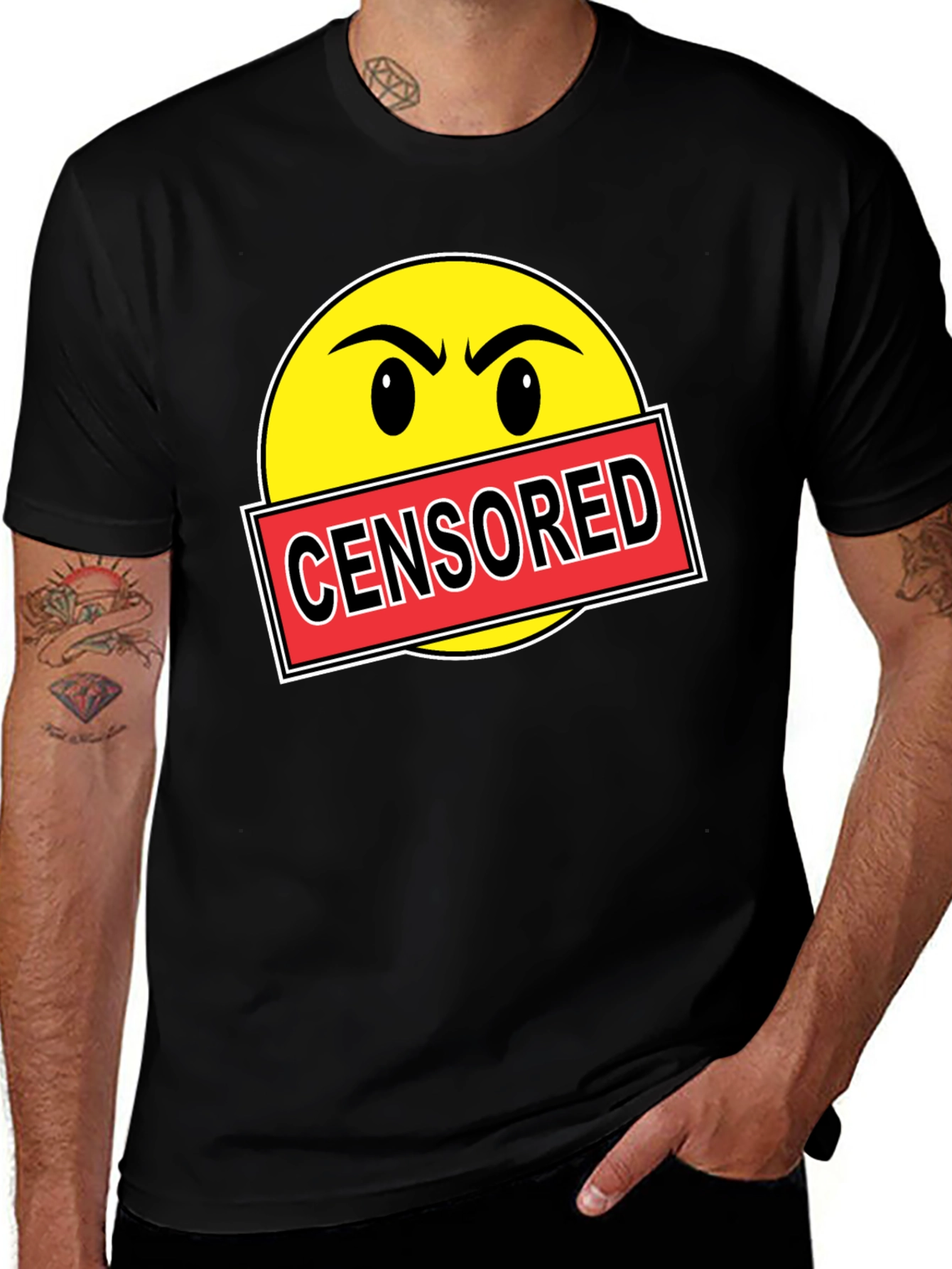 Variant 9 of Censored Emoji Graphic T-Shirt - Black Crew Neck Tee