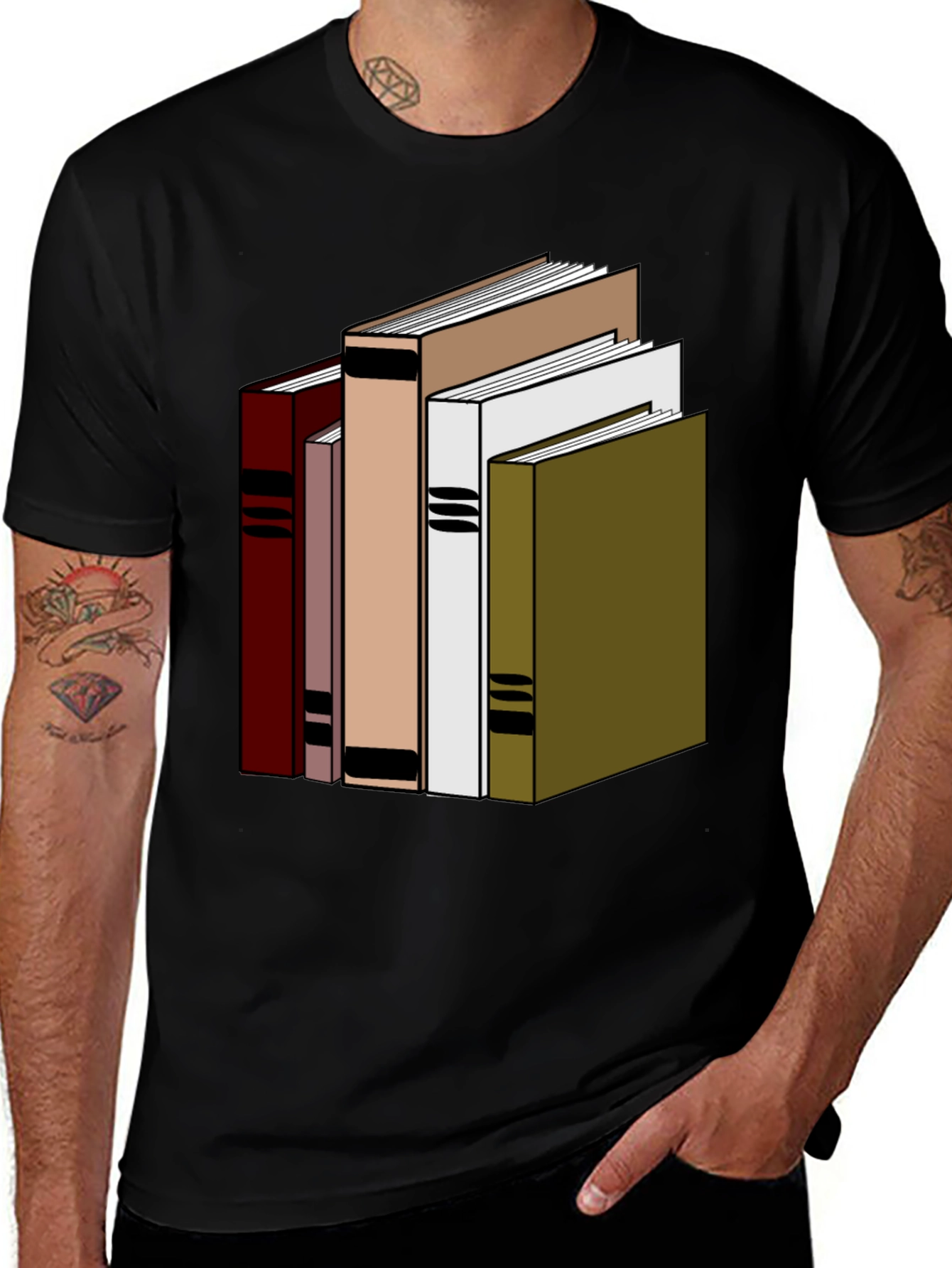 Book Stack Graphic Tee - Reading Lover T-Shirt