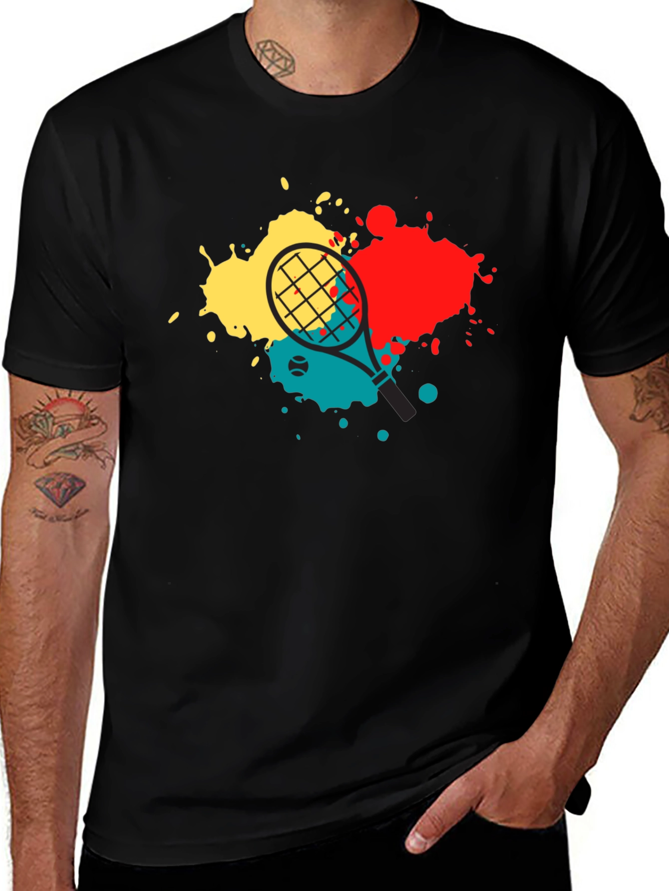 Variant 5 of Tennis Racket Splash Graphic Tee - Black