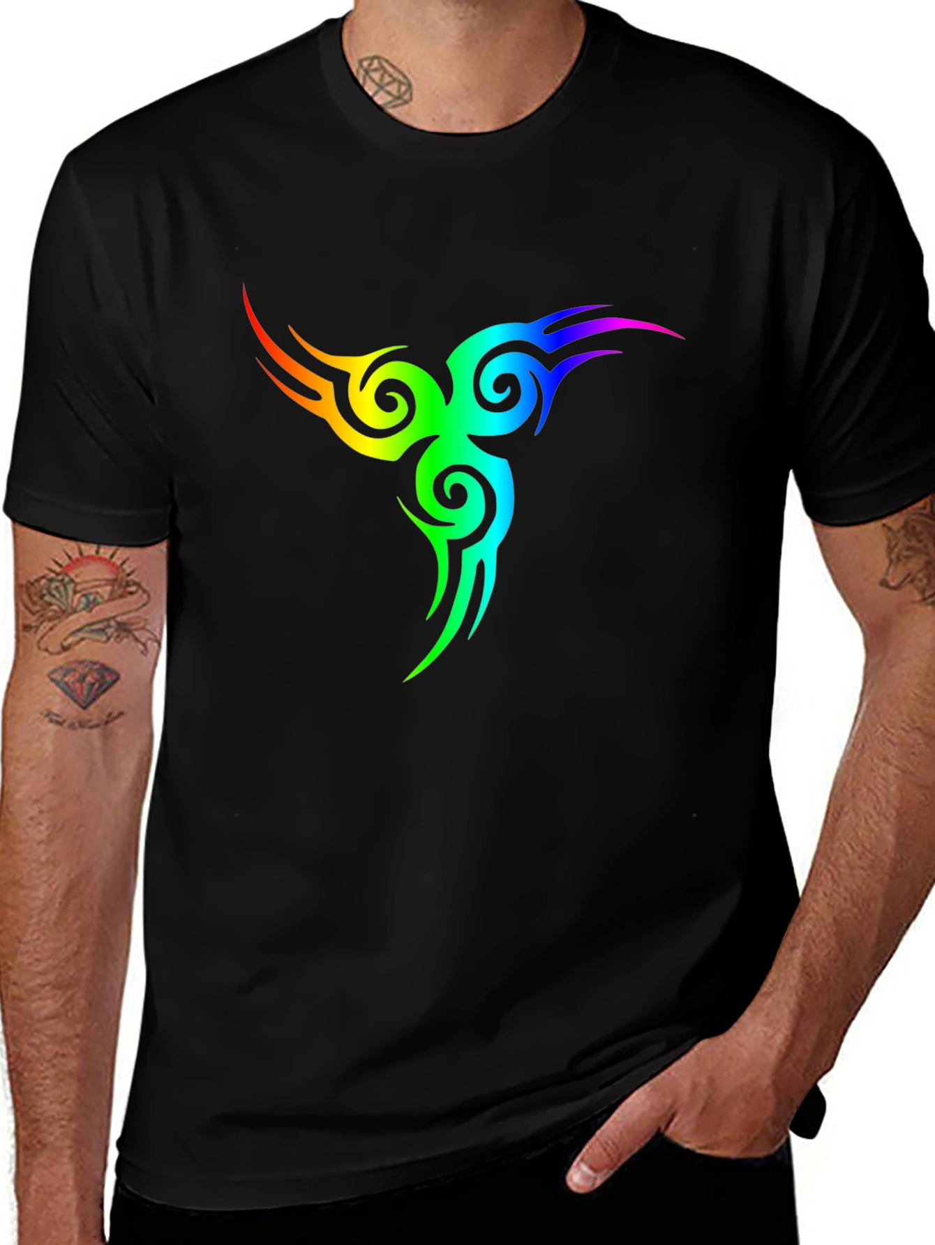 Variant 21 of Rainbow Tribal Design Black T-Shirt
