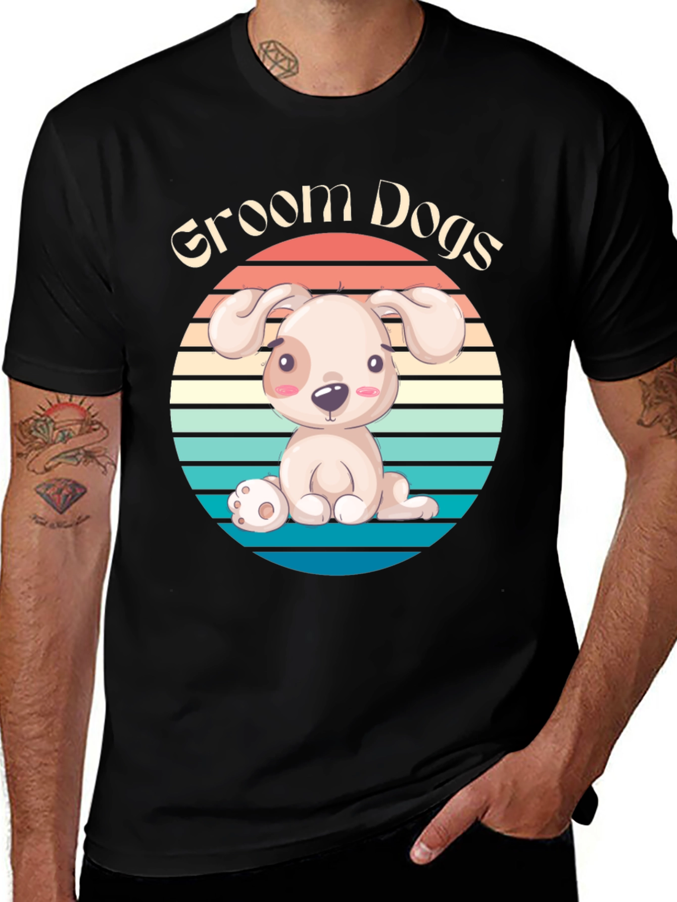 Variant 30 of Groom Dogs Cute Puppy Retro T-Shirt