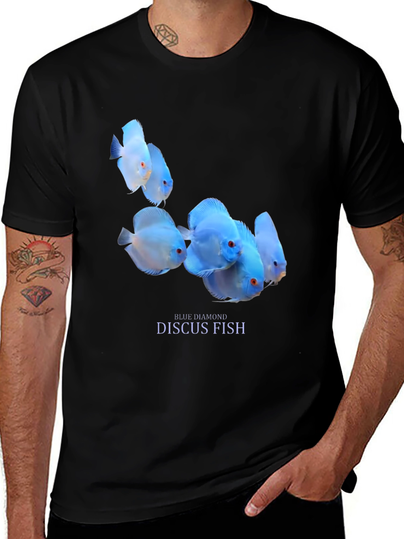 Blue Diamond Discus Fish Graphic T-Shirt