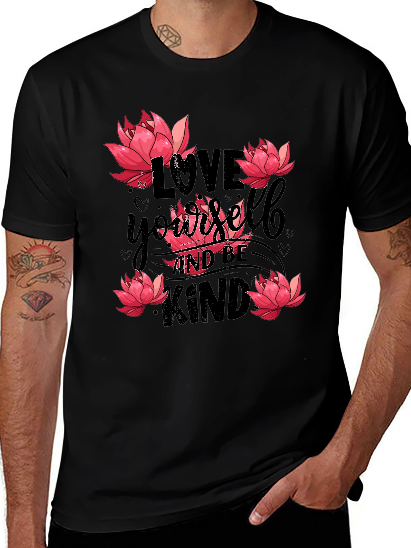 Variant 7 of Love Yourself T-Shirt with Floral Lotus Design
