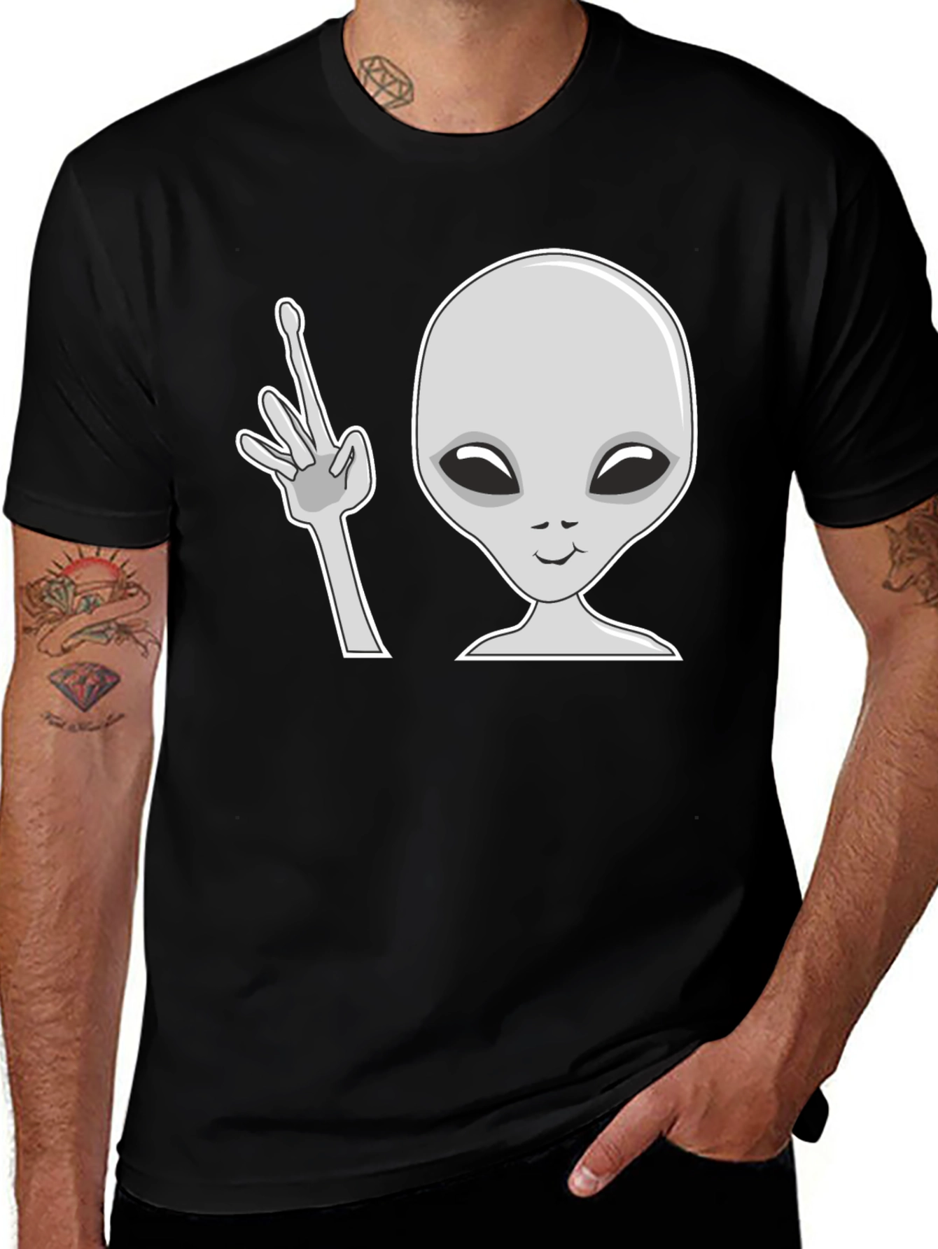 Variant 3 of Alien Peace Sign Graphic Tee - Black