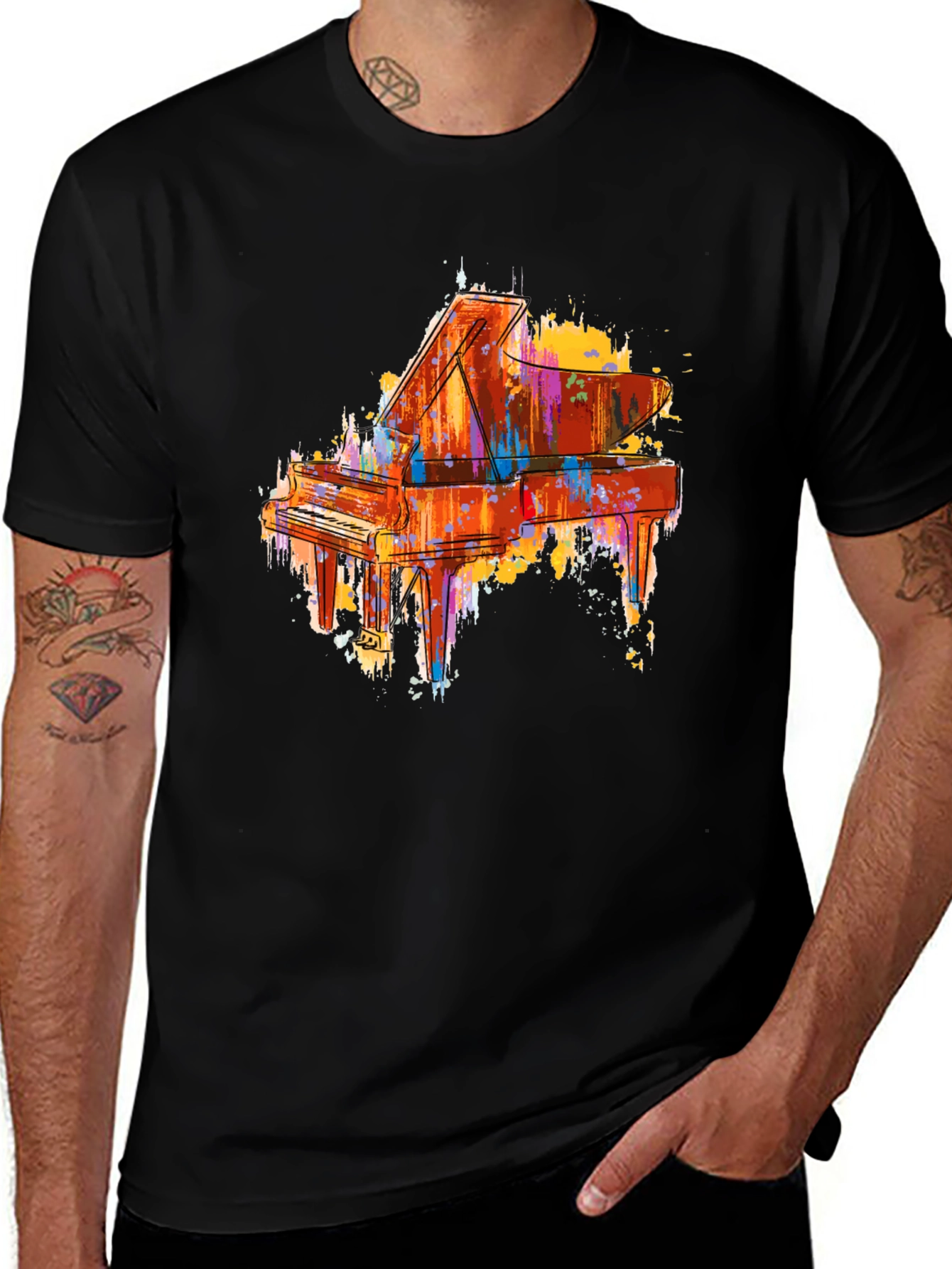 Variant 3 of Piano Art Graphic T-Shirt - Men's Black Tee
