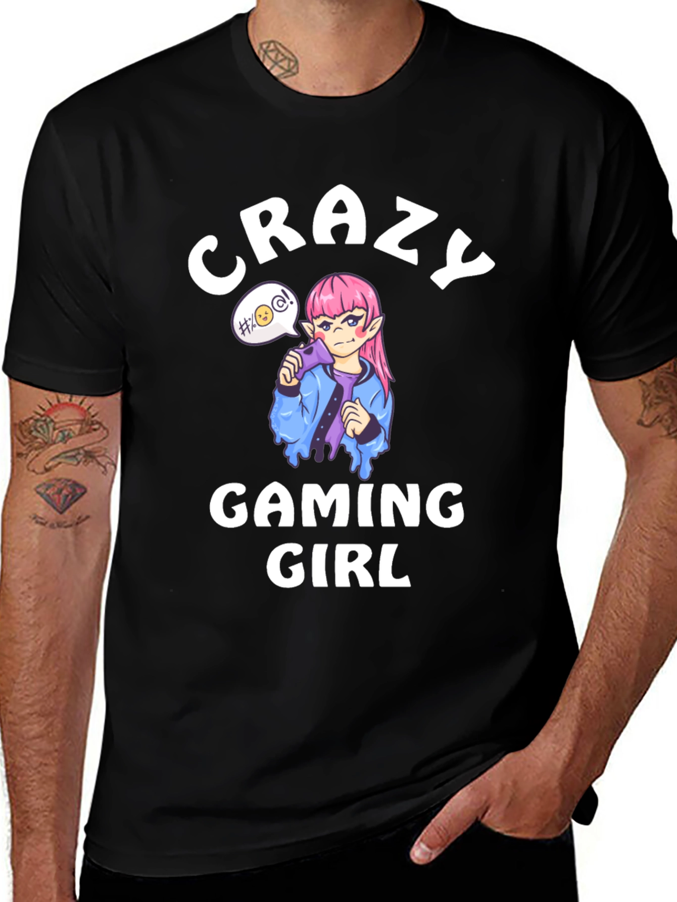 Variant 3 of Crazy Gaming Girl Graphic Tee - Black
