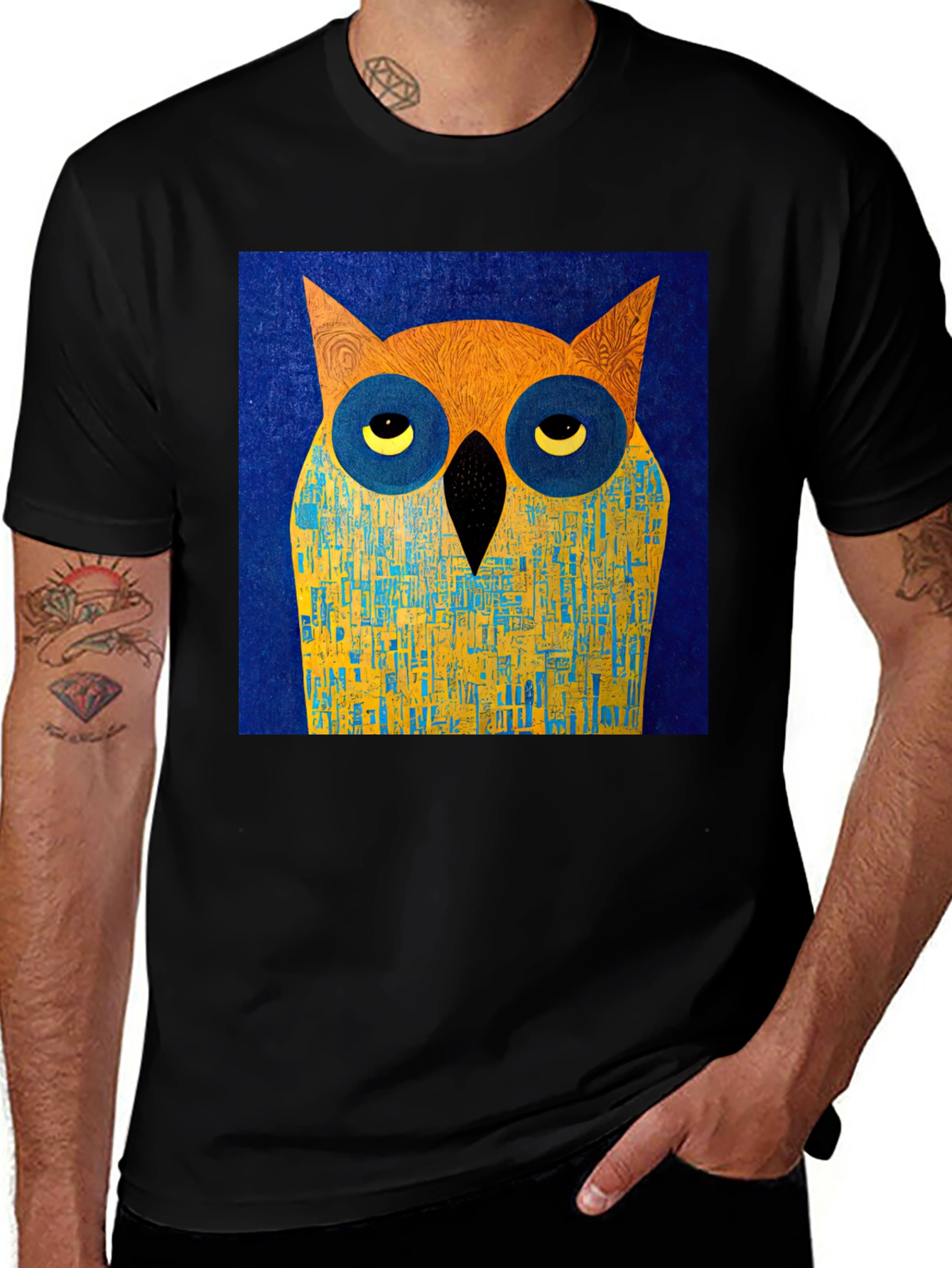 Variant 10 of Abstract Owl Graphic Black T-Shirt