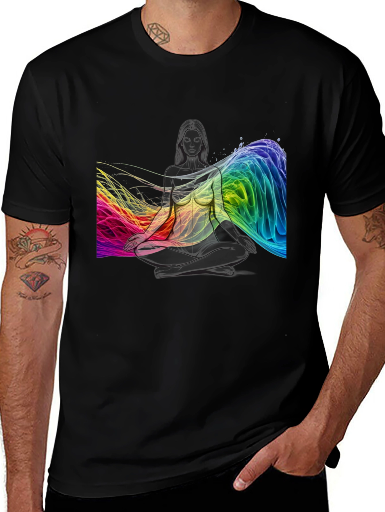 Variant 13 of Meditative Woman Graphic Tee - Colorful Zen Design