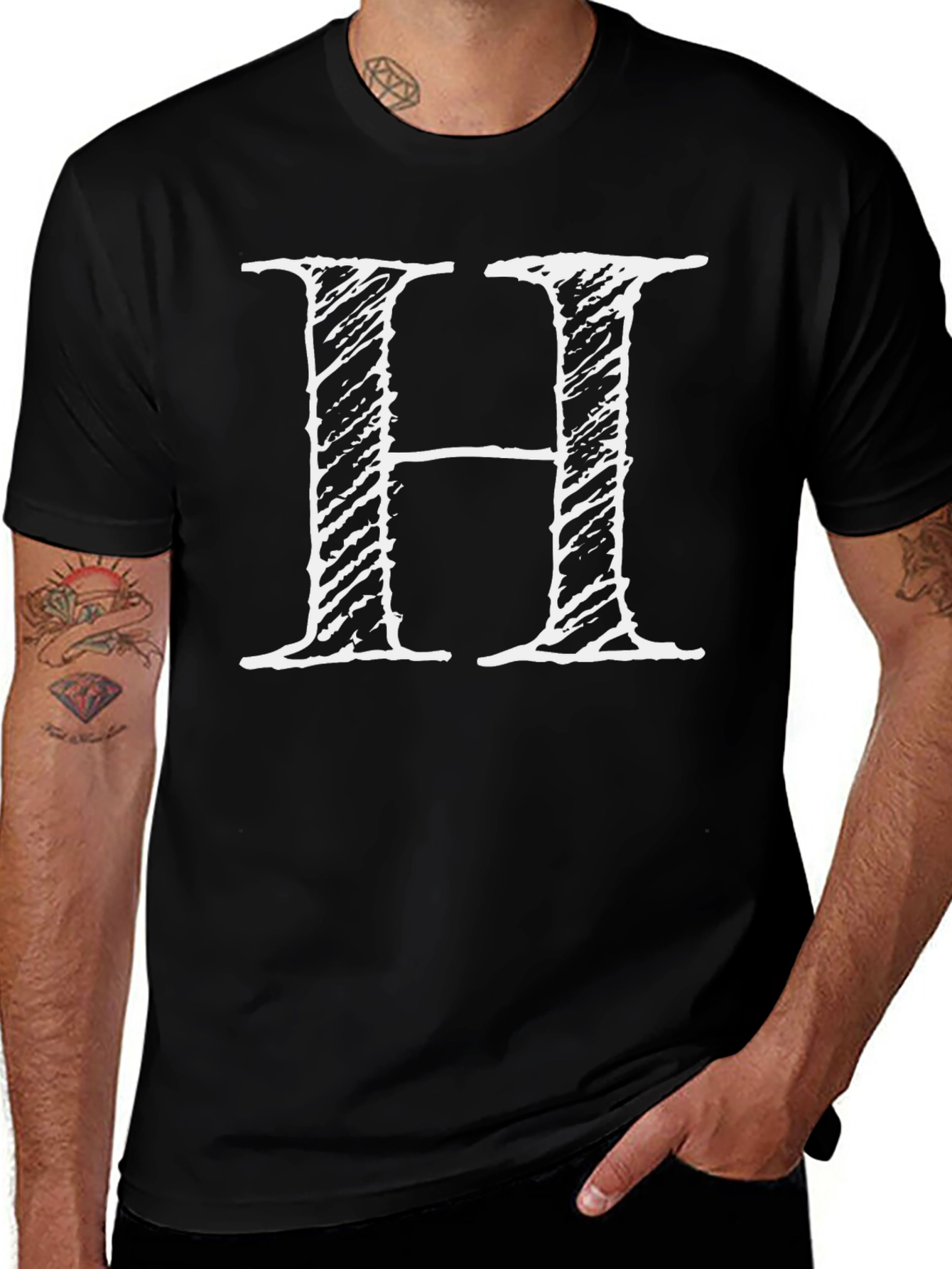 Letter H Graphic Print Black T-Shirt