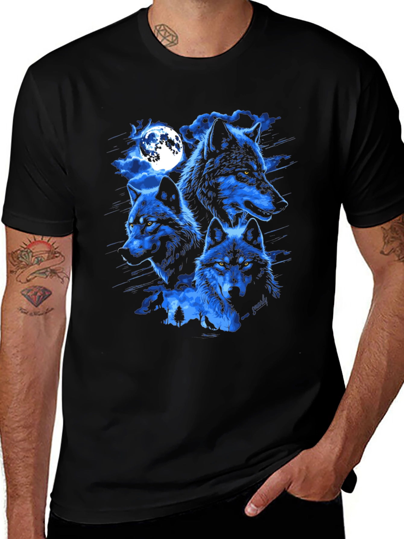 Variant 21 of Wolf Pack Moon Graphic T-Shirt - Black