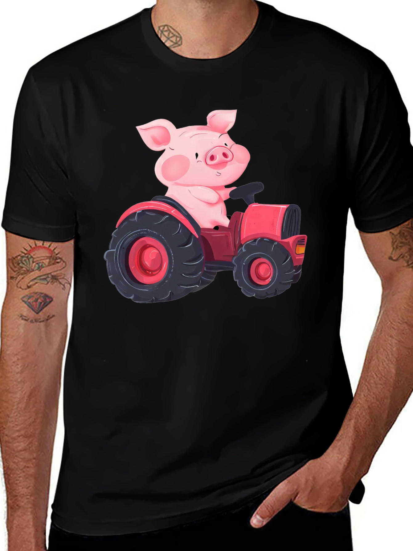 Variant 13 of Pig Driving Tractor Graphic T-Shirt