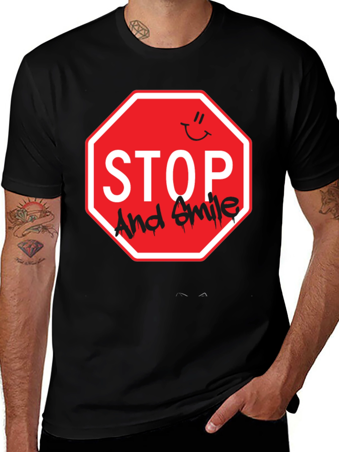 Variant 17 of Stop and Smile Graphic T-Shirt - Black