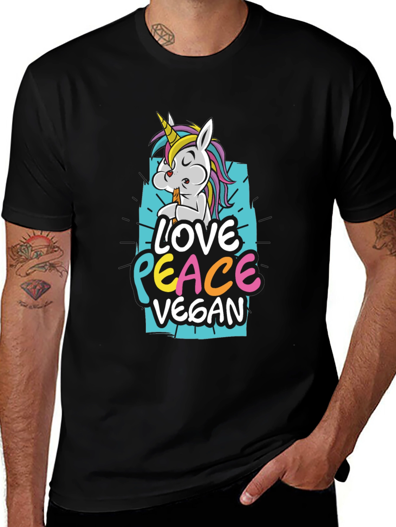 Variant 22 of Love Peace Vegan Unicorn Graphic T-Shirt